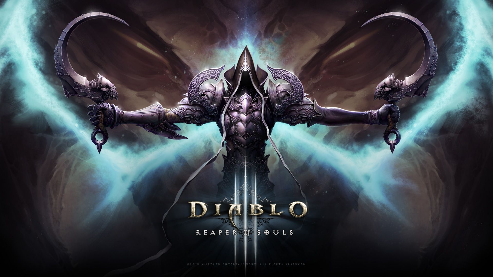 Malthael, Diablo III: Reaper of Souls, Logo, Ausgebreitete Arme, Blaues Licht, 1080p Wallpaper