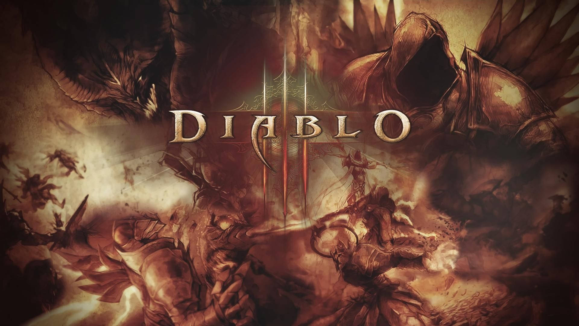 Diablo III, Logo, Schlacht, Dämonen, Sepia, 16:9, Full-HD-Hintergrundbild für den Desktop