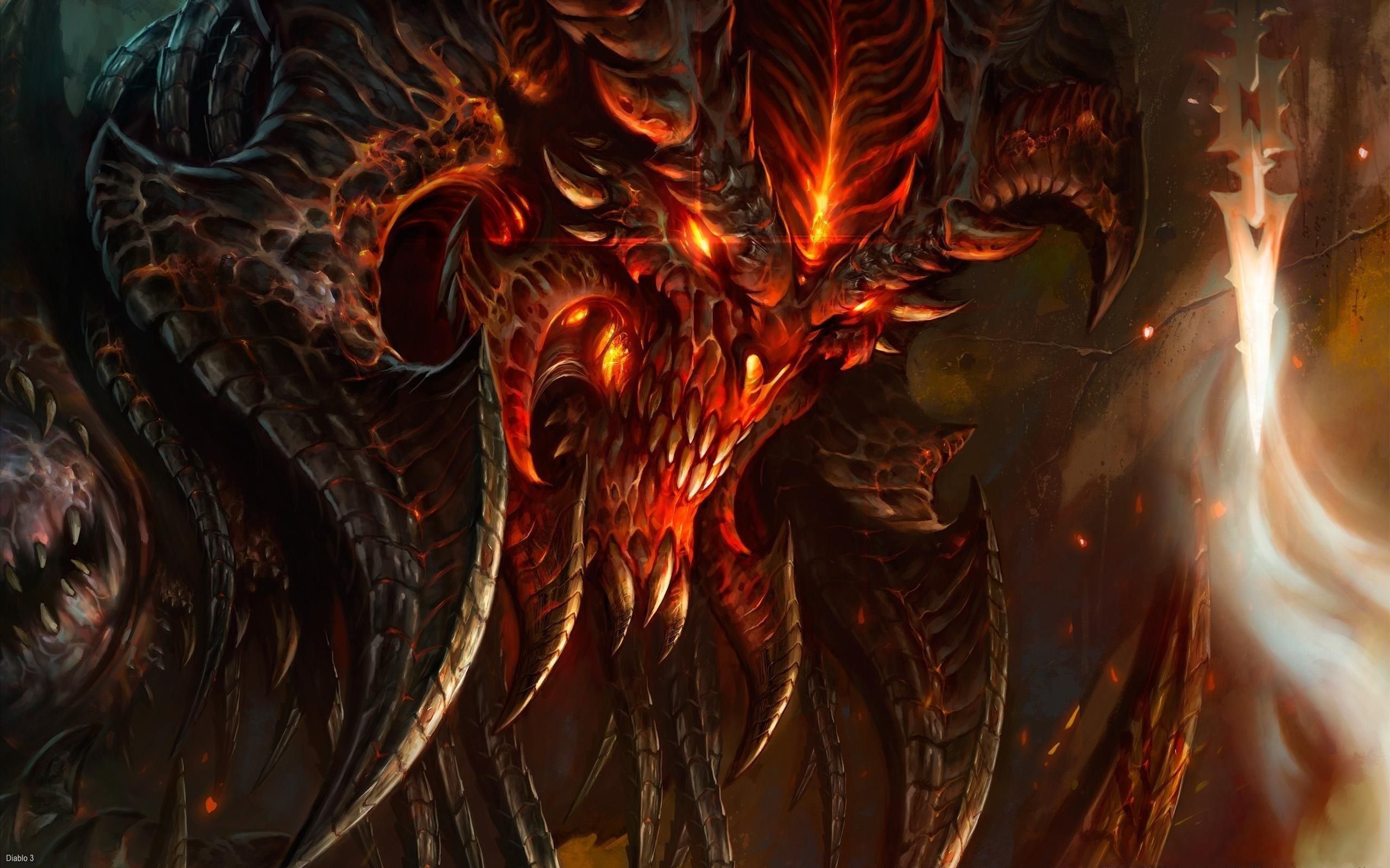 Diablo, Diablo III, Dämon, Feuer, Glühende Augen, 2K, Hintergrundbild für den PC