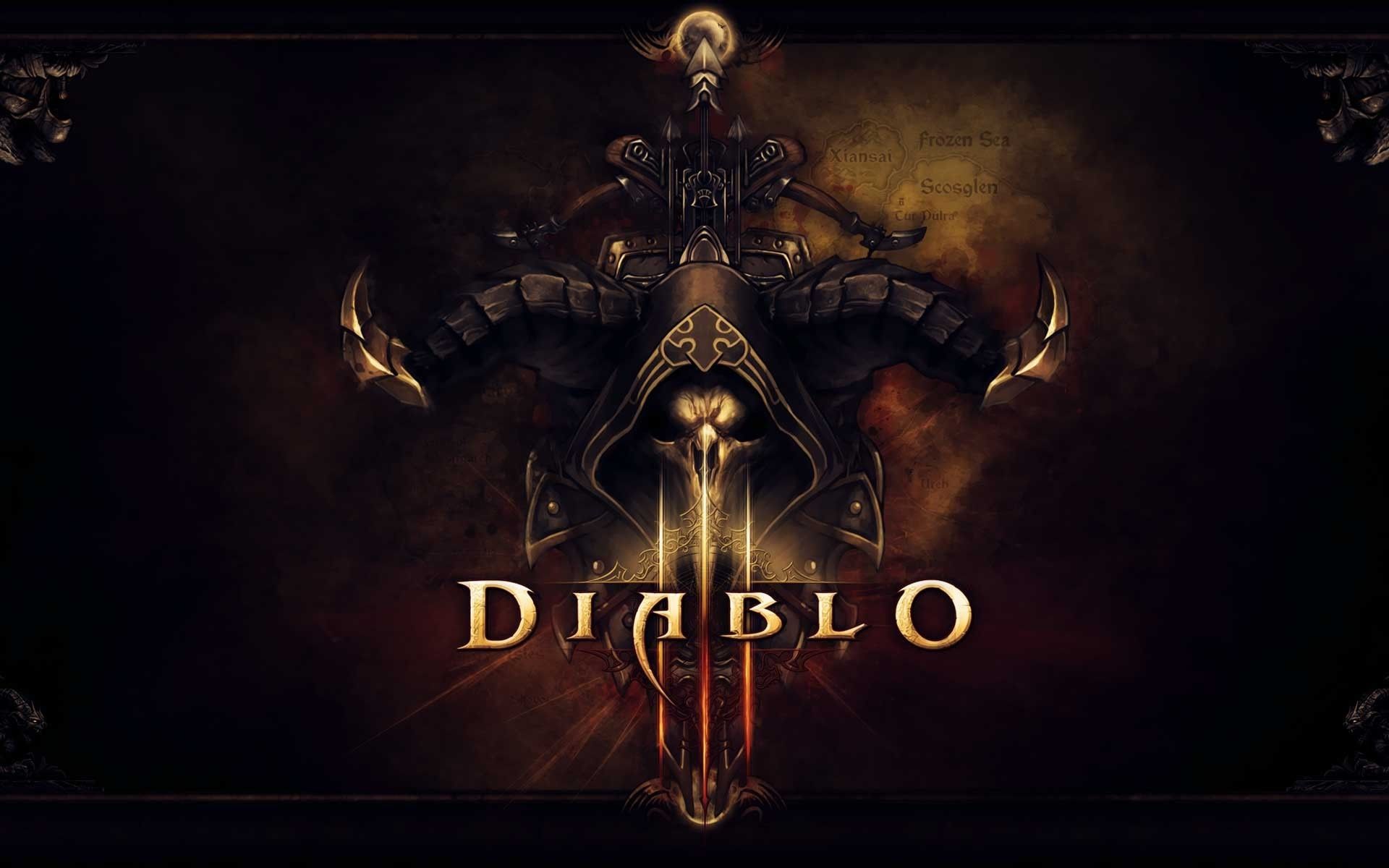 Diablo III, Logo, Ornament, Dunkelbraun, Full HD, Desktop-Hintergrund für Windows