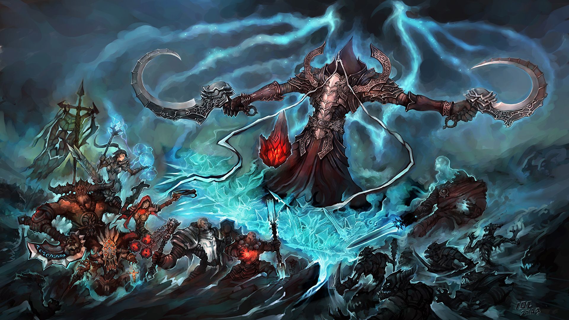 Malthael, Diablo III: Reaper of Souls, Helden, Kampf, Blitze, 1920x1080, PC-Hintergrundbild