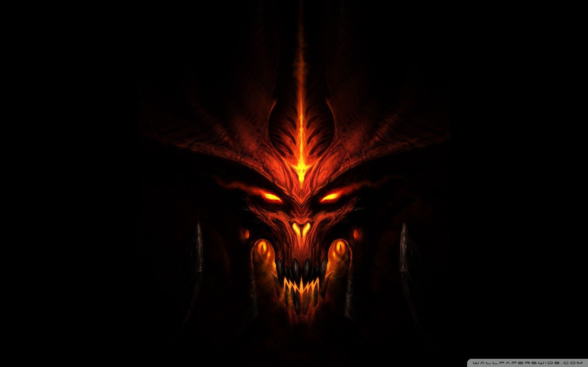 Diablo, Diablo III, Dämon, Schwarzer Hintergrund, Minimalismus, Orange, Full HD Wallpaper