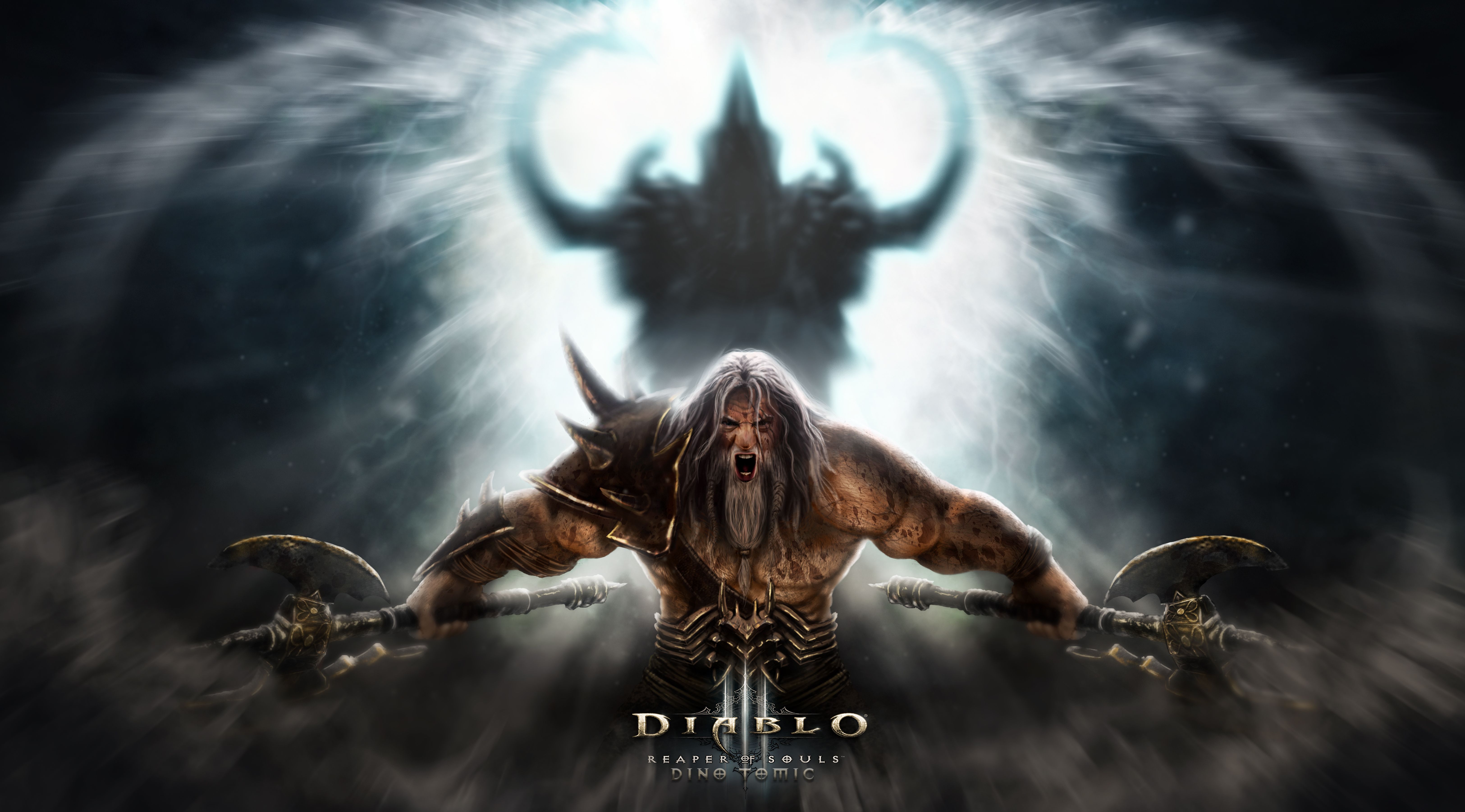 Malthael, Diablo III: Reaper of Souls, Barbar, Logo, Lichtstrahlen, 6K, Laptop-Hintergrundbild