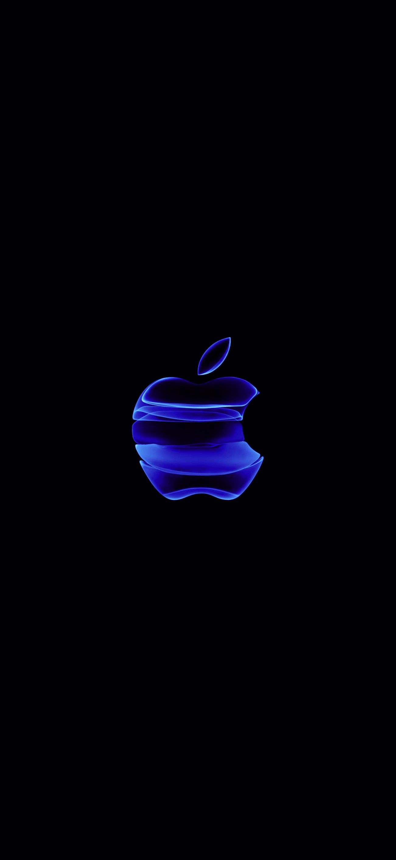 Apple-Logo, Blau, Lila, Schwarzer Hintergrund, Neon, Full HD, Sperrbildschirm fürs iPhone