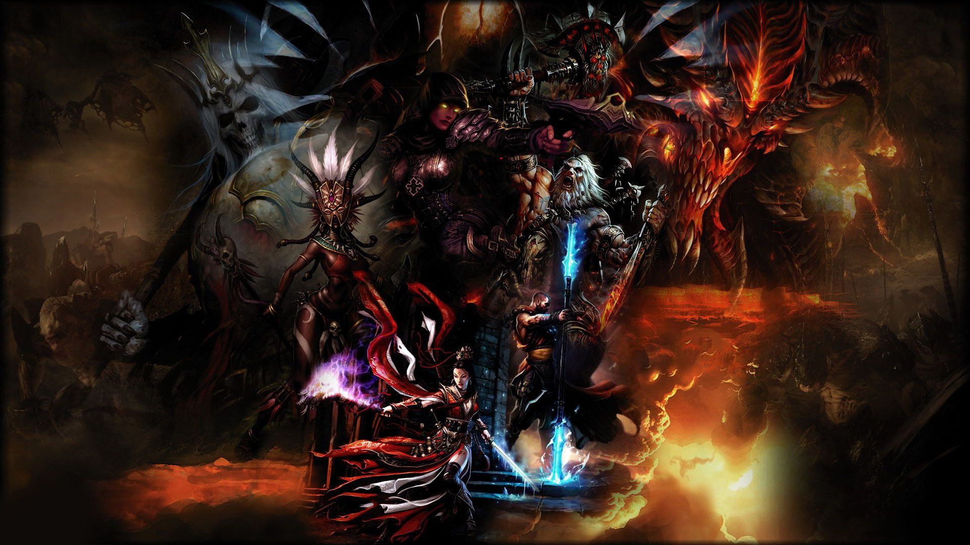 Diablo III, Dämonen, Thron, Gespiegelt, Feuer, Full HD 1080p, Desktop-Hintergrundbild