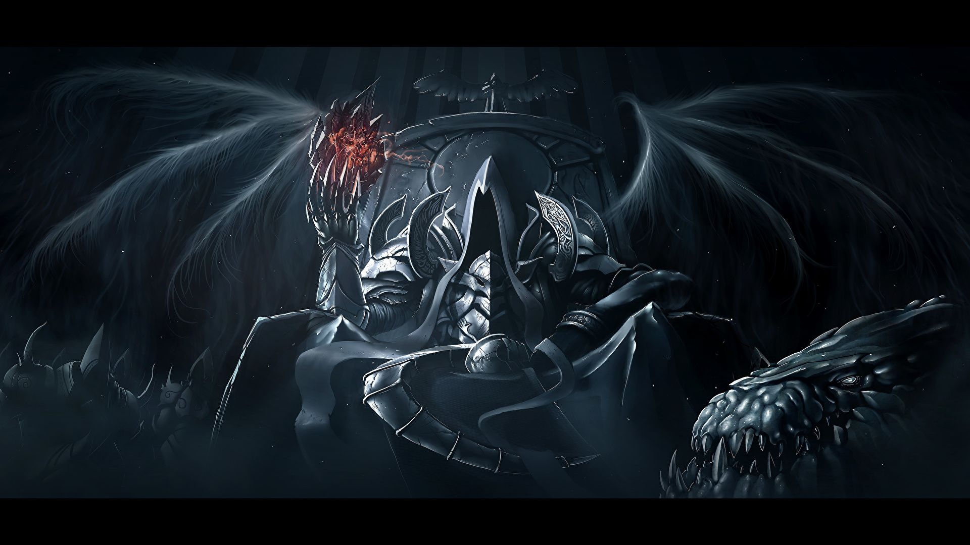 Diablo III, Dämon, Flügel, Monochrom, Dunkle Fantasy, 1920x1080, Full-HD-Hintergrundbild für PC