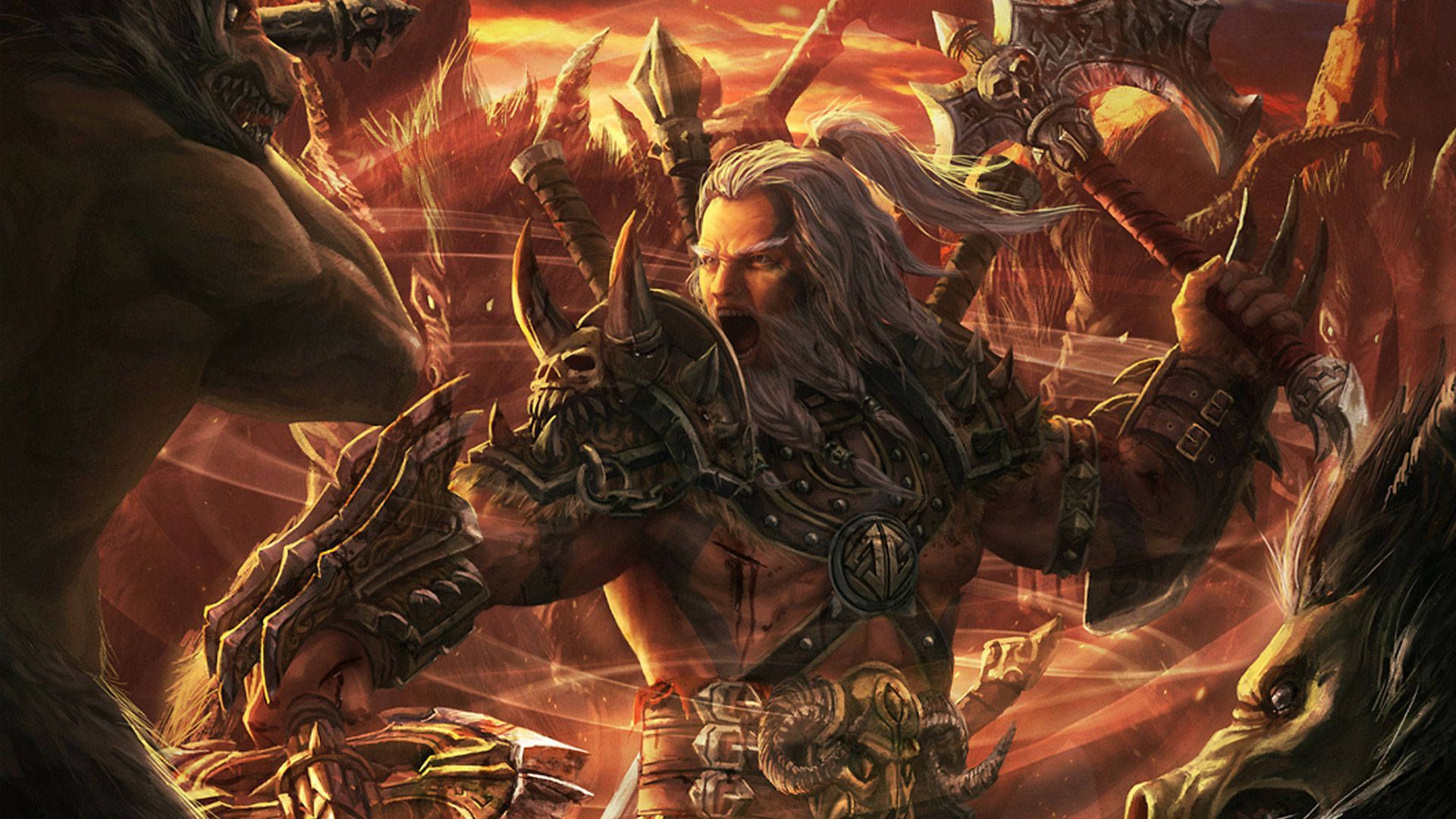 Diablo III, Barbar, Krieger, Feuer, Fantasy-Kunst, Full HD, Desktop-Hintergrund für Windows