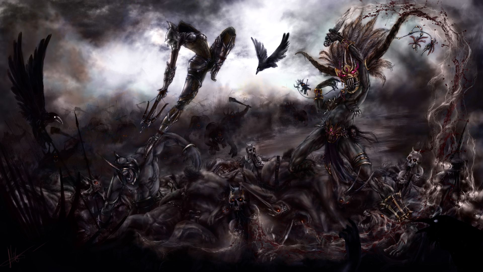 Diablo III, Schlacht, Dämonen, Fledermäuse, Düsterer Himmel, 1920x1080, Desktop-Hintergrund