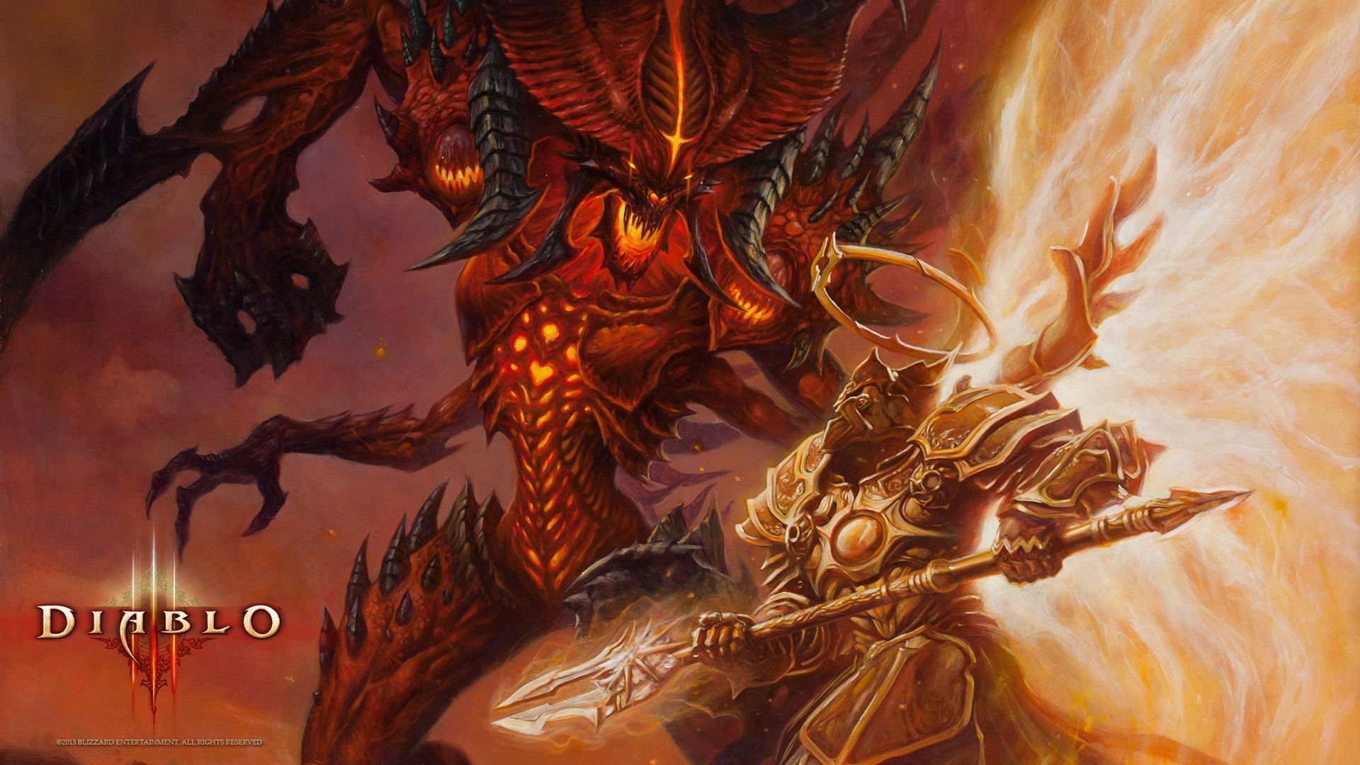 Diablo, Diablo III, Erzengel, Kampf, Feuer, Full HD, Desktop-Hintergrund für Windows