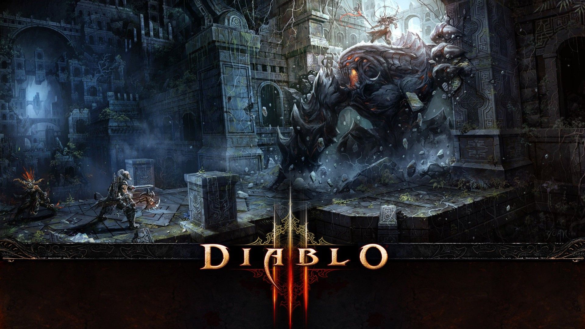Diablo III, Logo, Burg, Monster, Nacht, 1920x1080, Full-HD-Hintergrundbild für PC