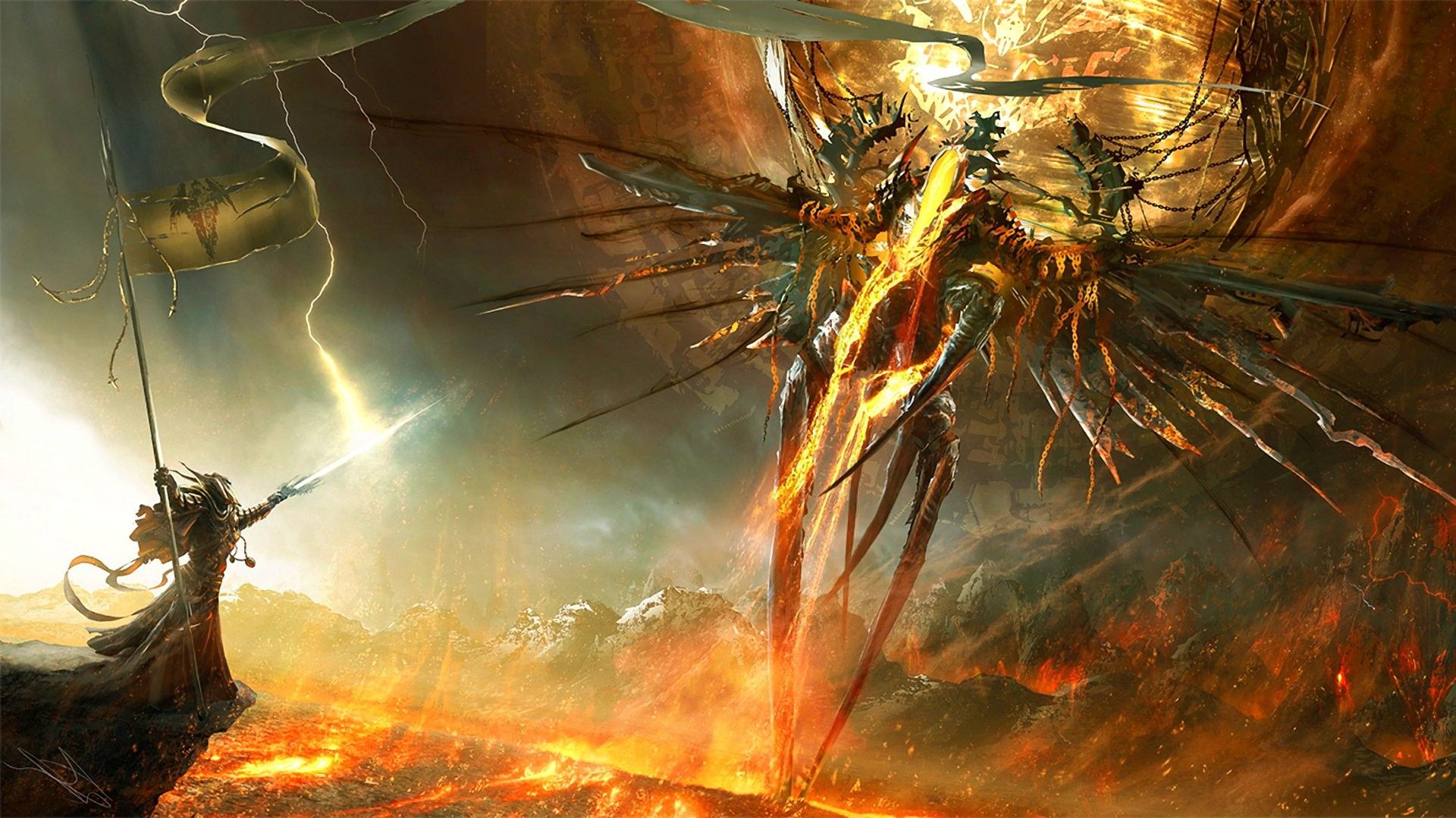 Diablo III, Erzengel, Flügel, Blitze, Feuer, 1920x1080, Full-HD-Hintergrundbild für PC