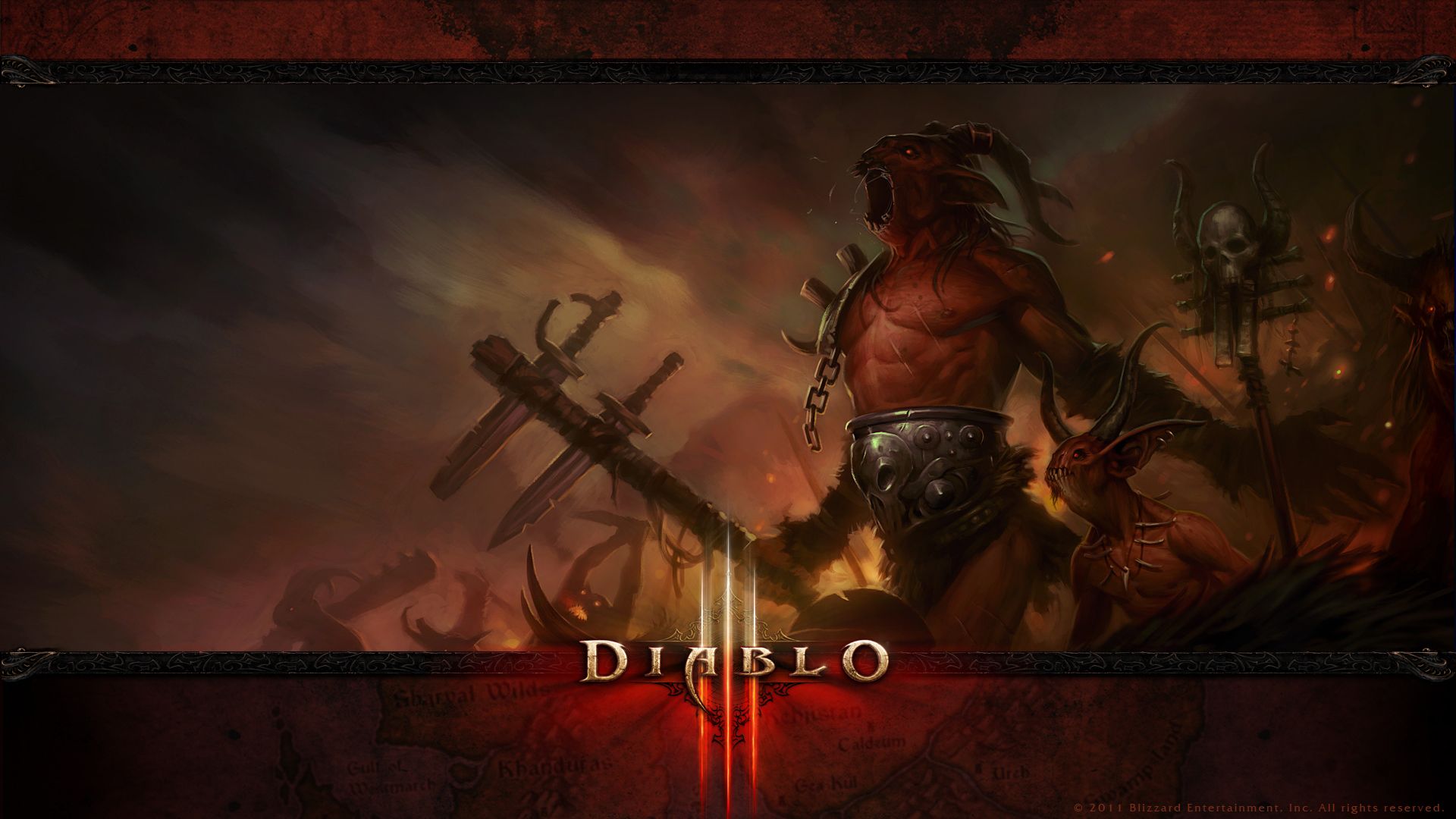 Diablo III, Logo, Barbar, Dunkelrot, Kreuz, 1920x1080, Full-HD-Hintergrundbild für PC