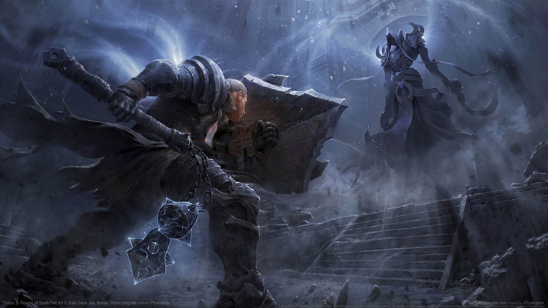 Diablo III: Reaper of Souls, Kreuzritter, Malthael, Kampf, Sturm, Full HD, Breitbild-Hintergrundbild