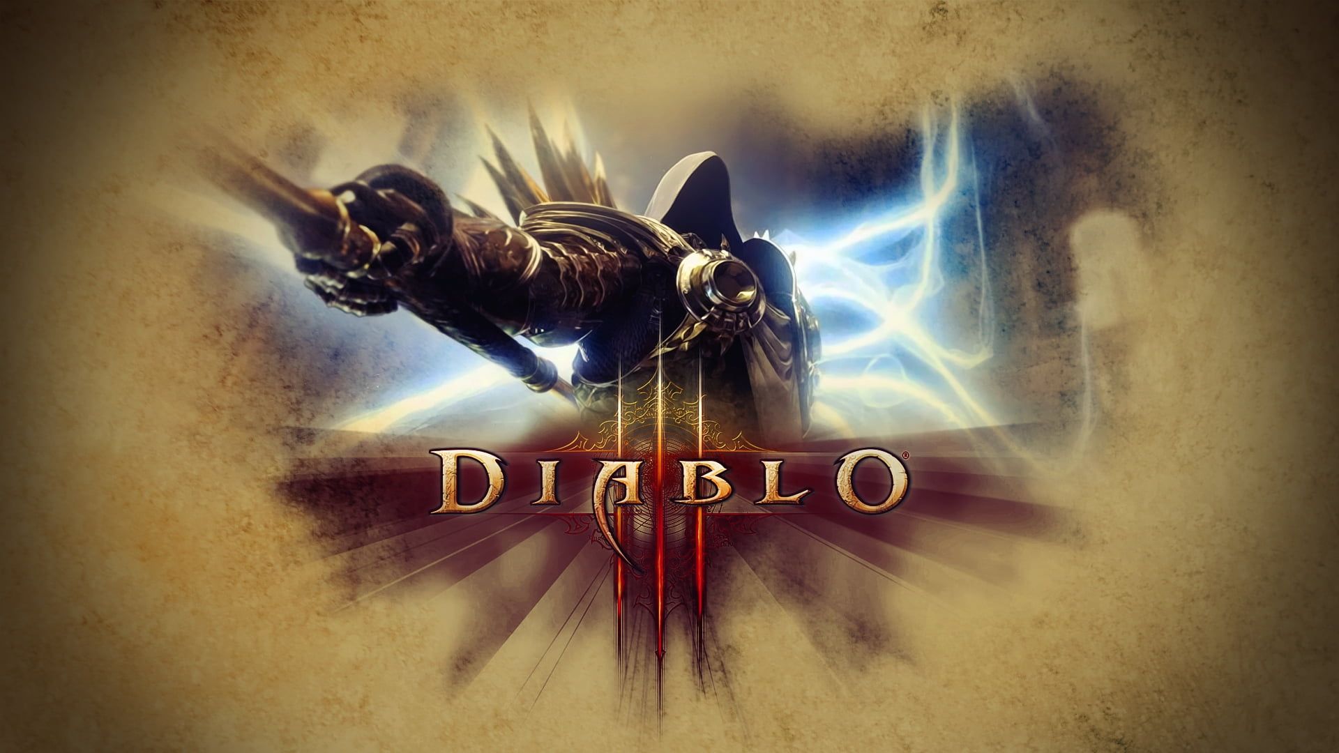 Diablo III, Logo, Barbar, Pergament, Blaues Licht, Full HD 1080p, Desktop-Hintergrundbild