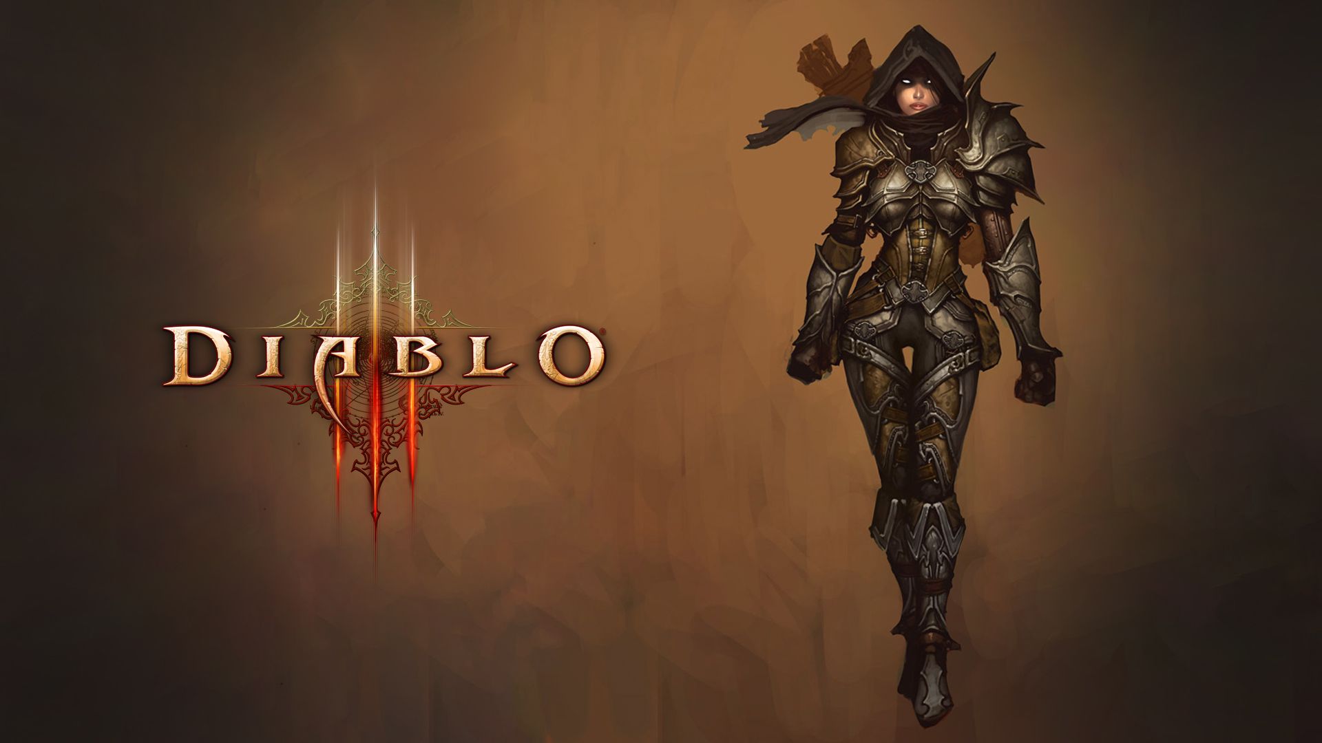 Diablo III, Dämonenjägerin, Logo, Kapuze, Braun, Full HD, Desktop-Hintergrund für Windows
