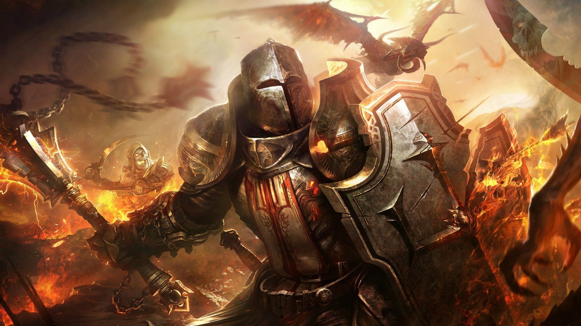 Diablo III: Reaper of Souls, Kreuzritter, Rüstung, Schlacht, Feuer, Full HD, Desktop-Hintergrund