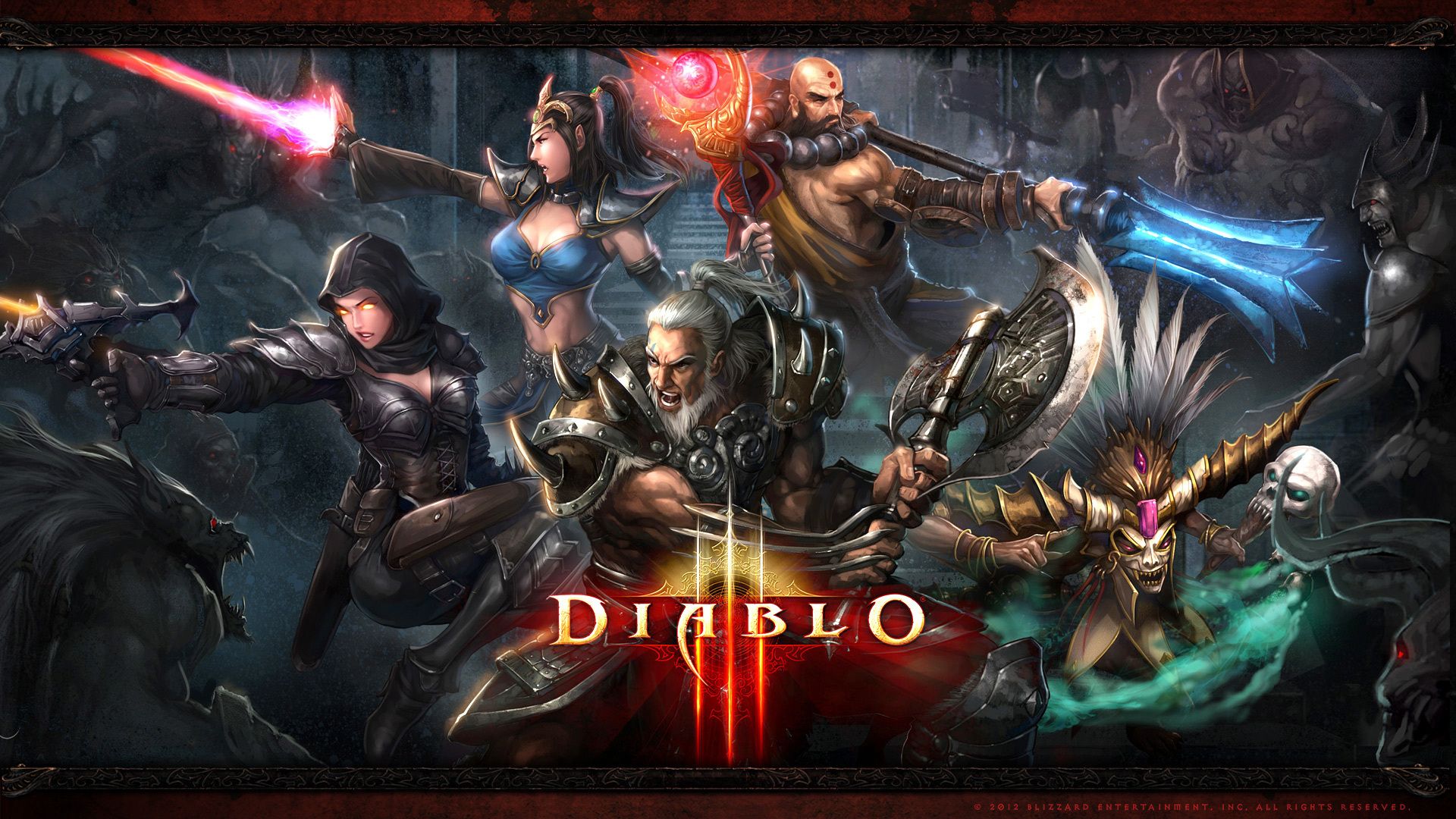 Diablo III, Heldenklassen, Logo, Kampf, Magie, 16:9, Full-HD-Hintergrundbild für den Desktop