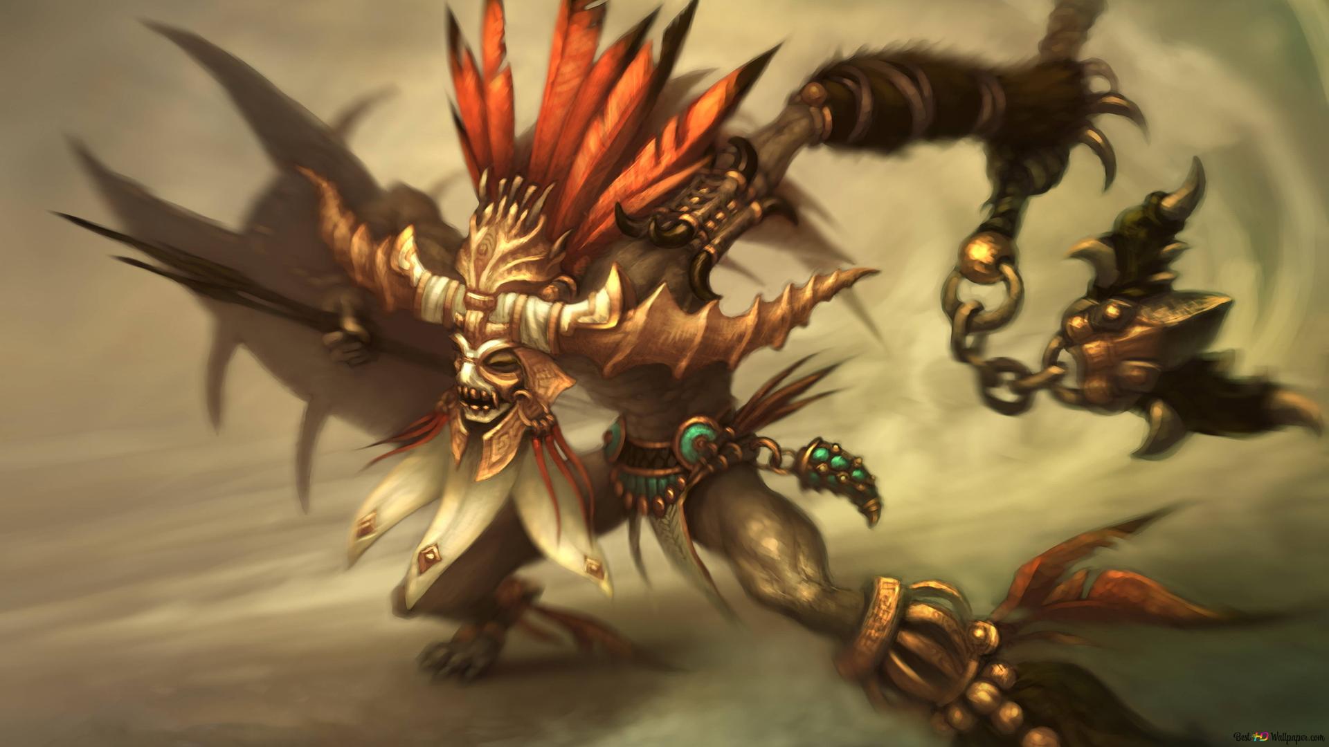 Diablo III, Hexendoktor, Maske, Federn, Fantasy-Kunst, Full HD 1080p, Desktop-Hintergrundbild