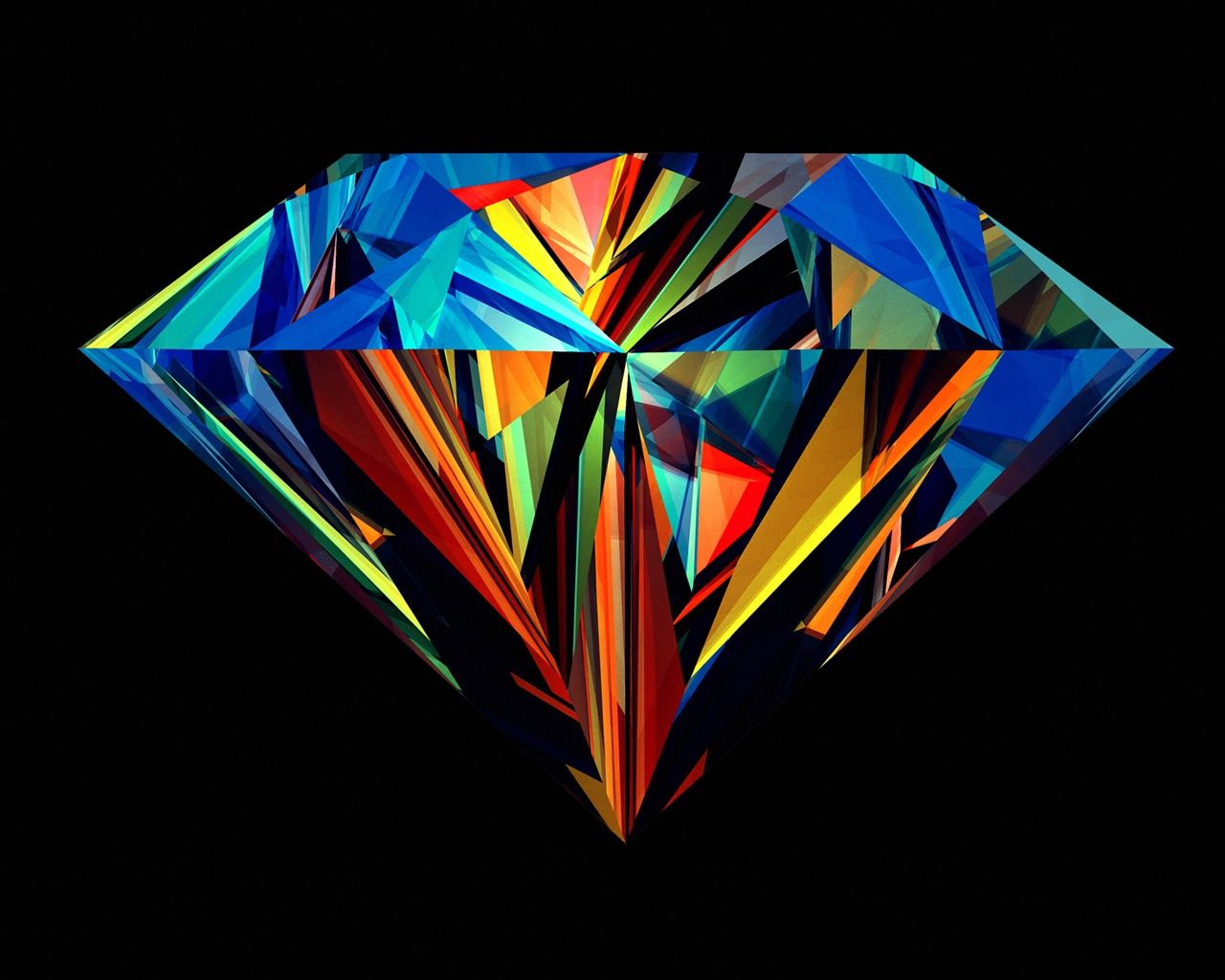 Diamant, Bunte Facetten, Low Poly, Schwarzer Hintergrund, Grafik, HD Wallpaper