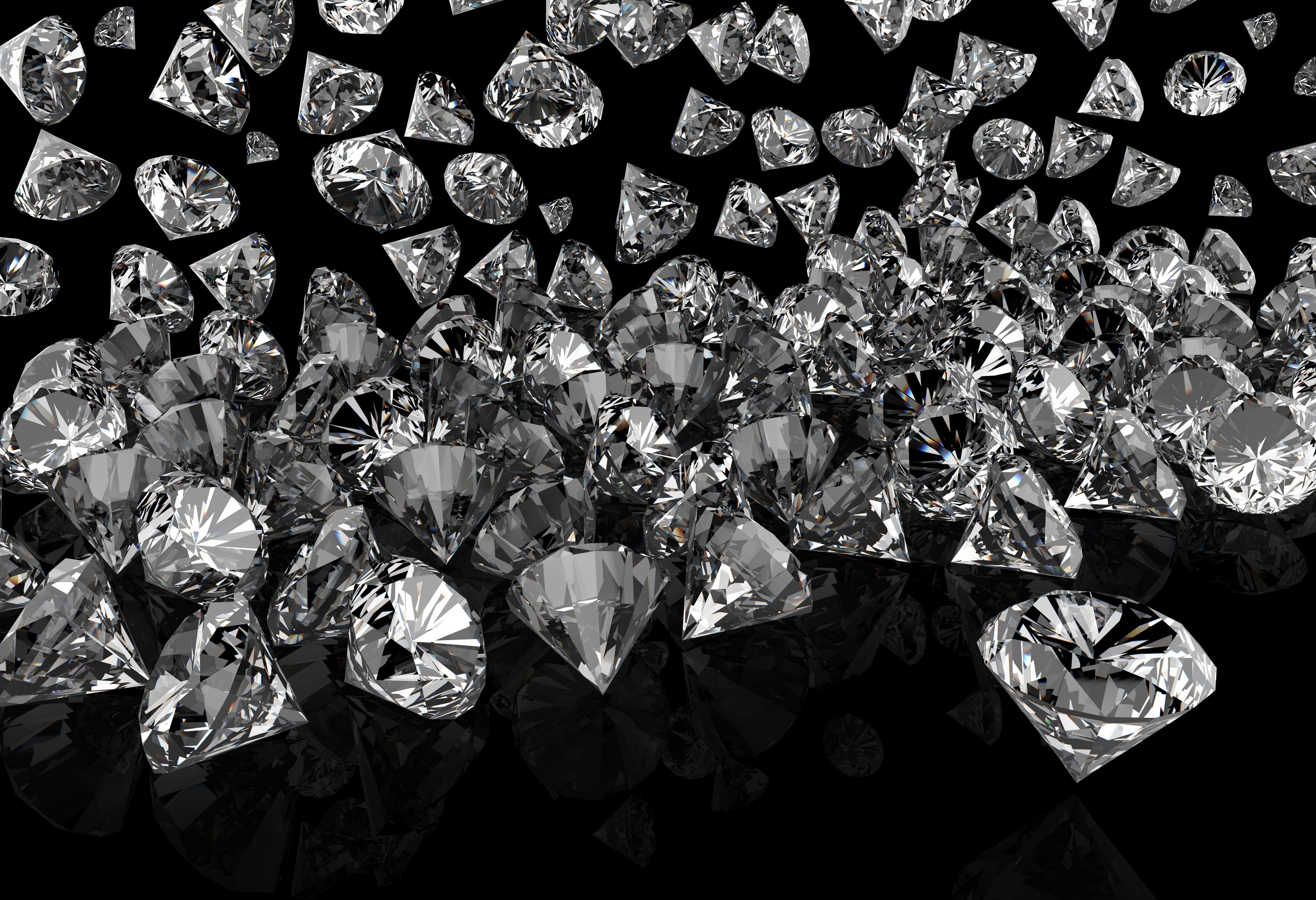 Diamanten, Haufen, Schwarzweiß, Funkeln, Glitzer, 4K, Desktop-Hintergrund für Windows