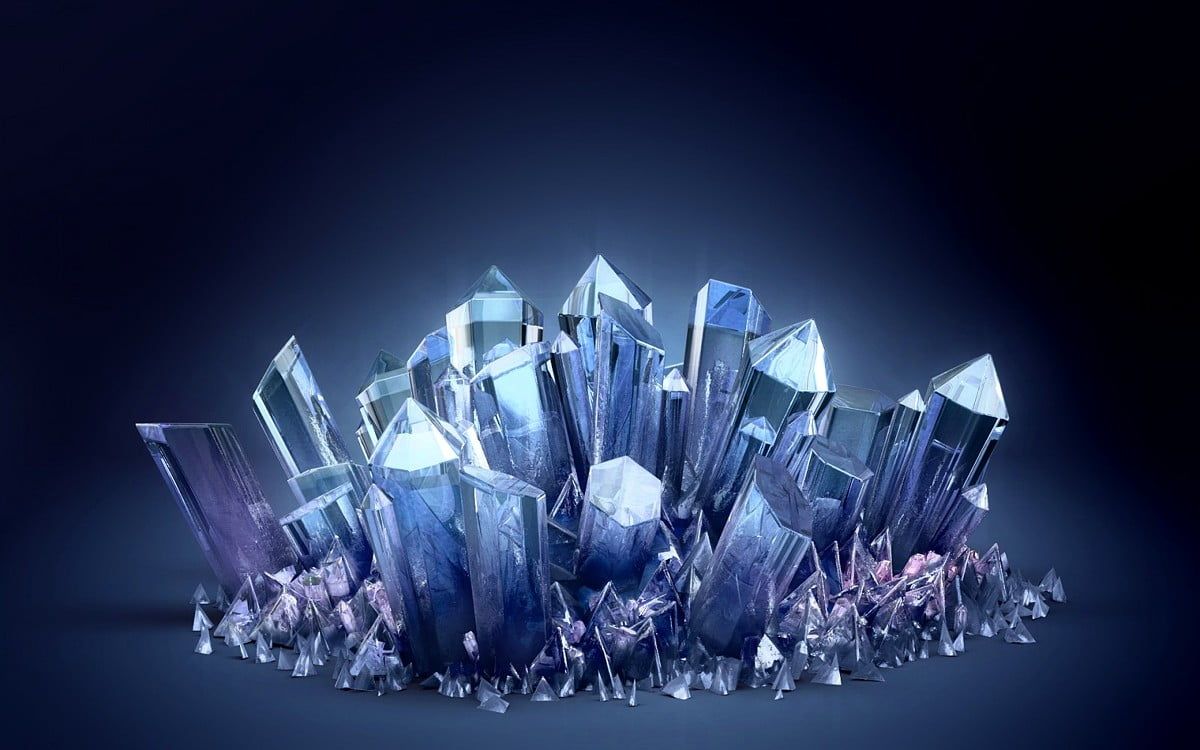 Kristalle, Bergkristall, Kristallgruppe, Dunkelblau, 3D, Hintergrundbild