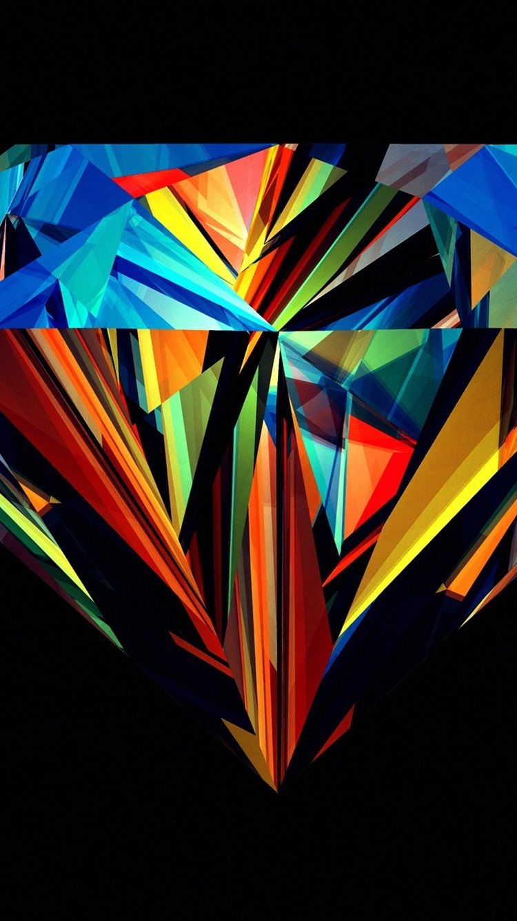 Diamant, Bunte Facetten, Low Poly, Schwarzer Hintergrund, Hochformat, Sperrbildschirm fürs iPhone