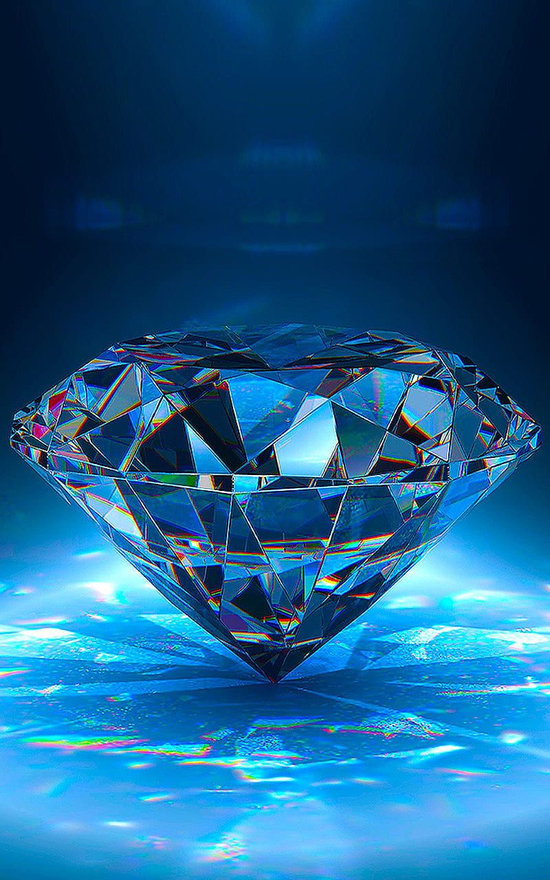 Diamant, Blaues Licht, Lichtreflexe, 3D, Hochformat, HD, Sperrbildschirm fürs iPhone