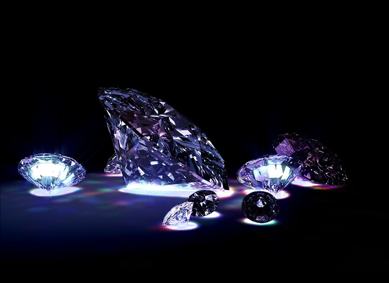 Diamanten, Lila Licht, Schwarzer Hintergrund, Funkeln, Nahaufnahme, HD Wallpaper