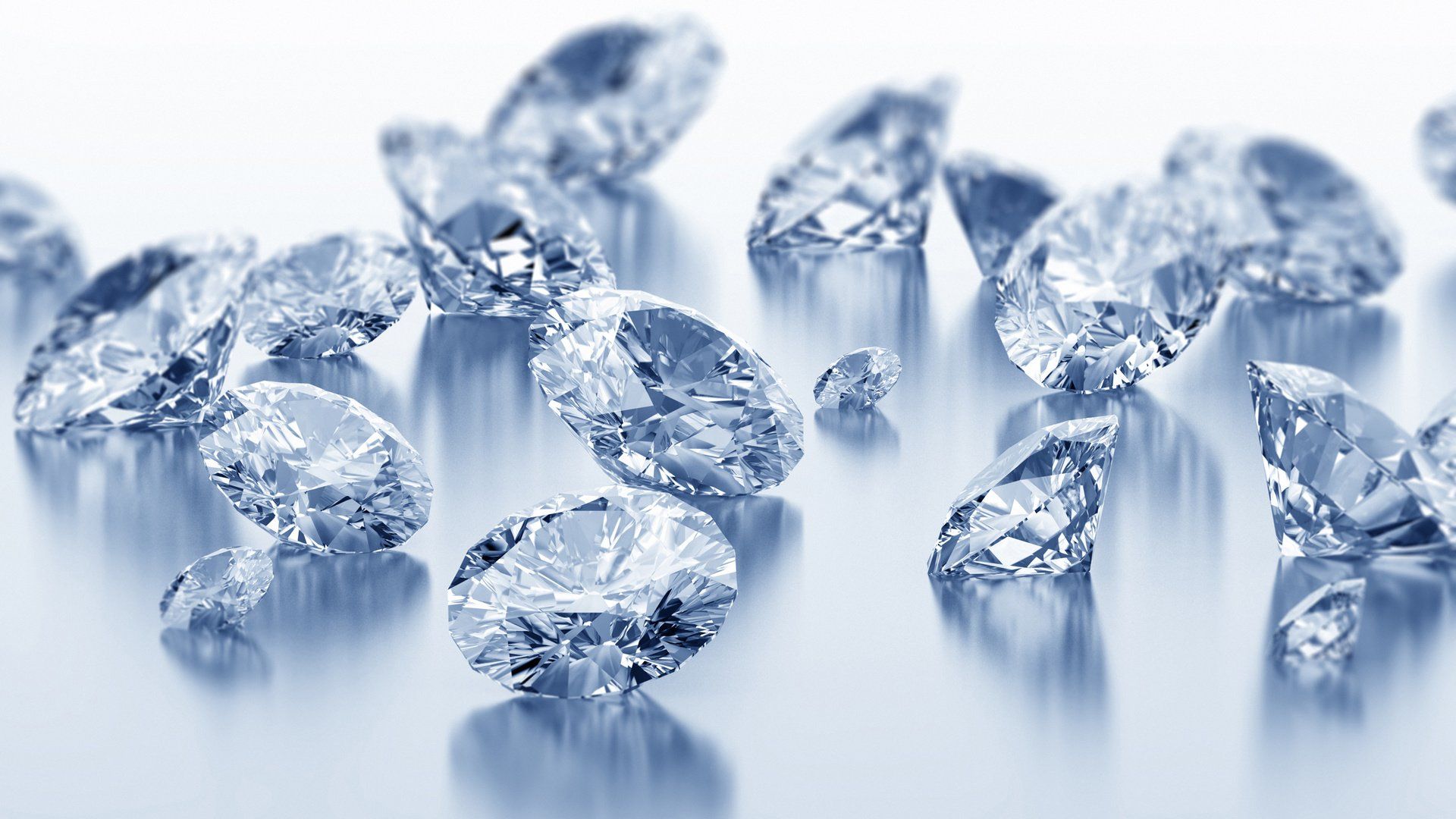 Diamanten, Hellblau, Spiegelung, Weißer Hintergrund, Brillanten, Full HD Wallpaper
