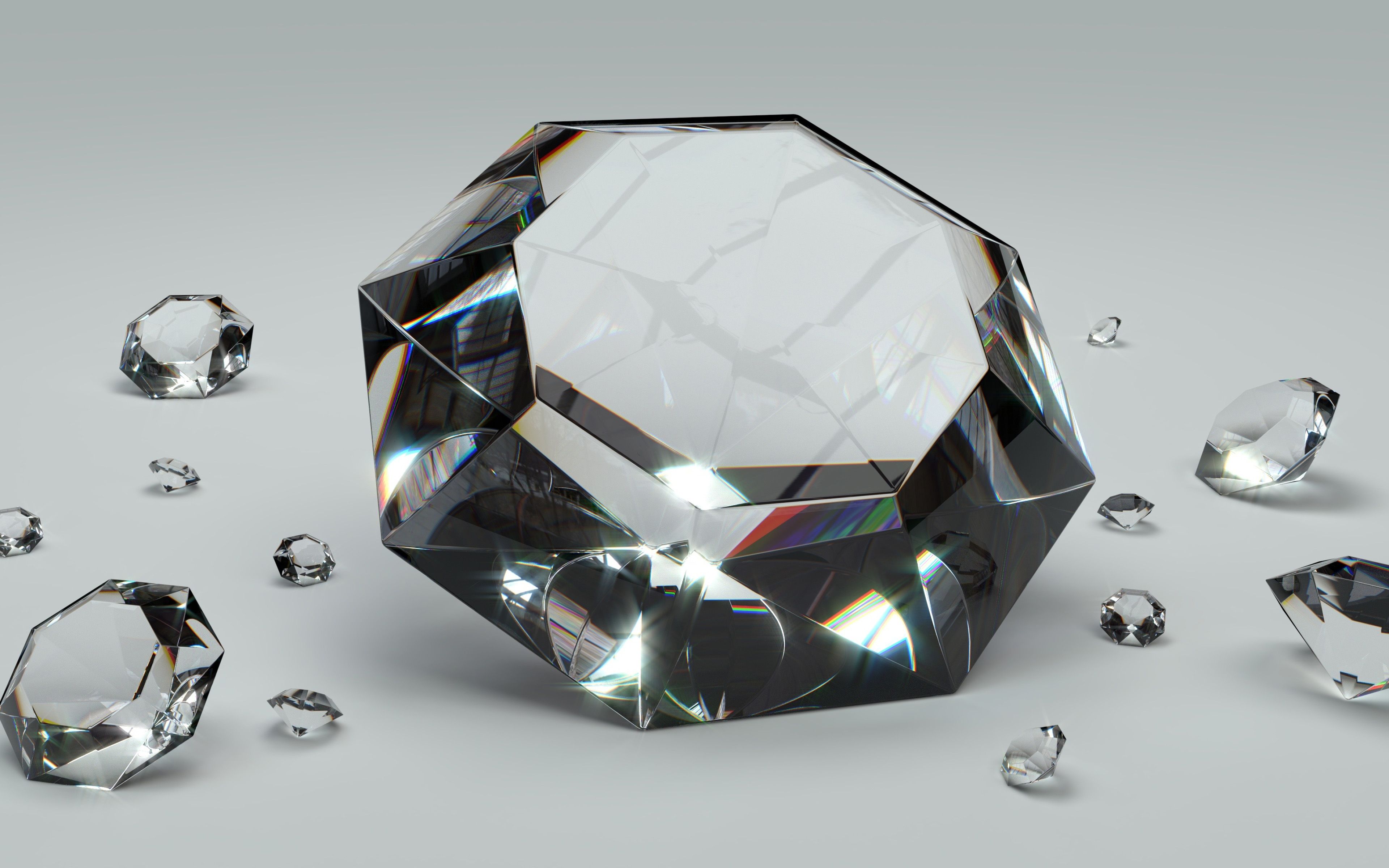 Kristall, Diamanten, Grauer Hintergrund, 3D, Facetten, 4K Wallpaper
