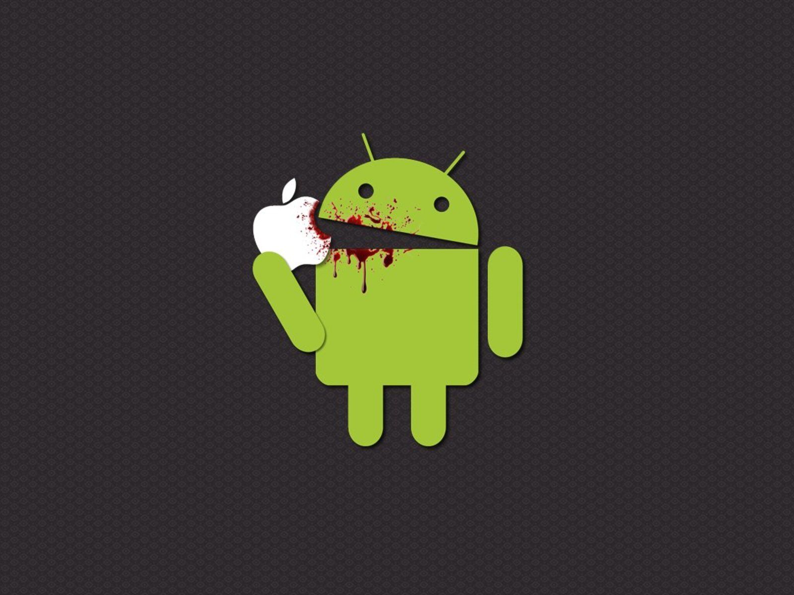 Android, Apple, Logo, Humor, Grauer Hintergrund, HD Wallpaper