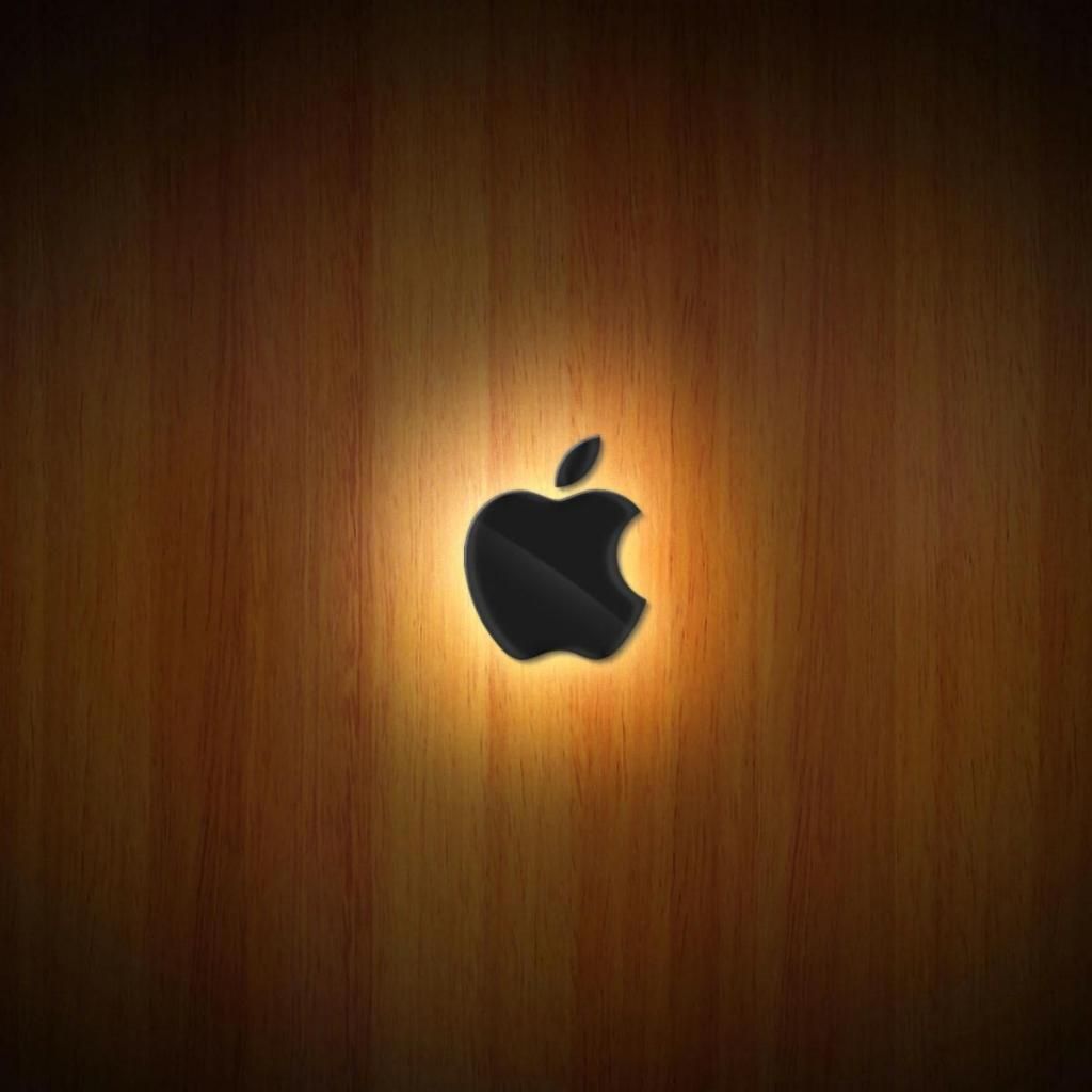 Apple, Logo, Holzmaserung, Leuchten, Hochformat, Hintergrundbild für iPad und Tablet
