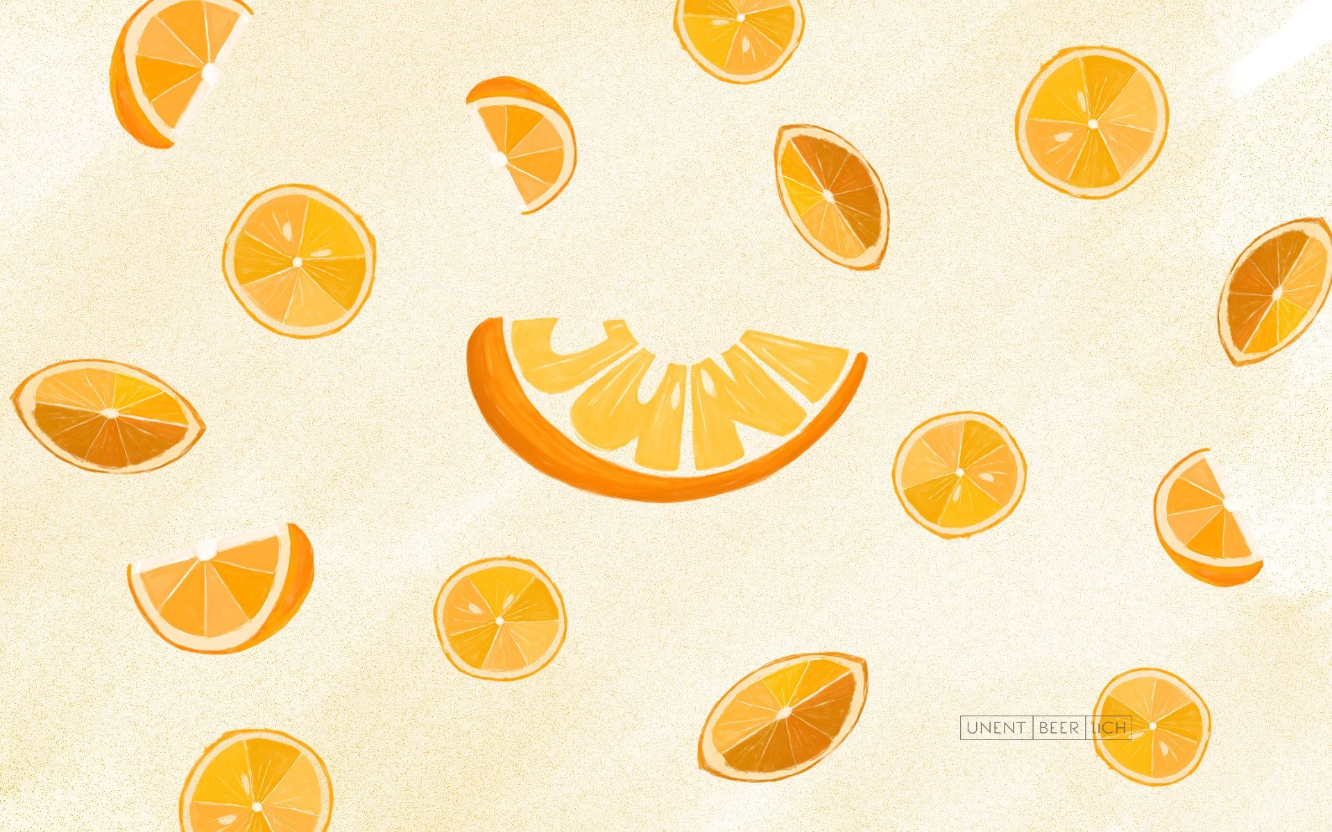 Orangen, Zitrusfrüchte, Muster, Illustration, Cremefarben, Full HD, MacBook-Hintergrundbild