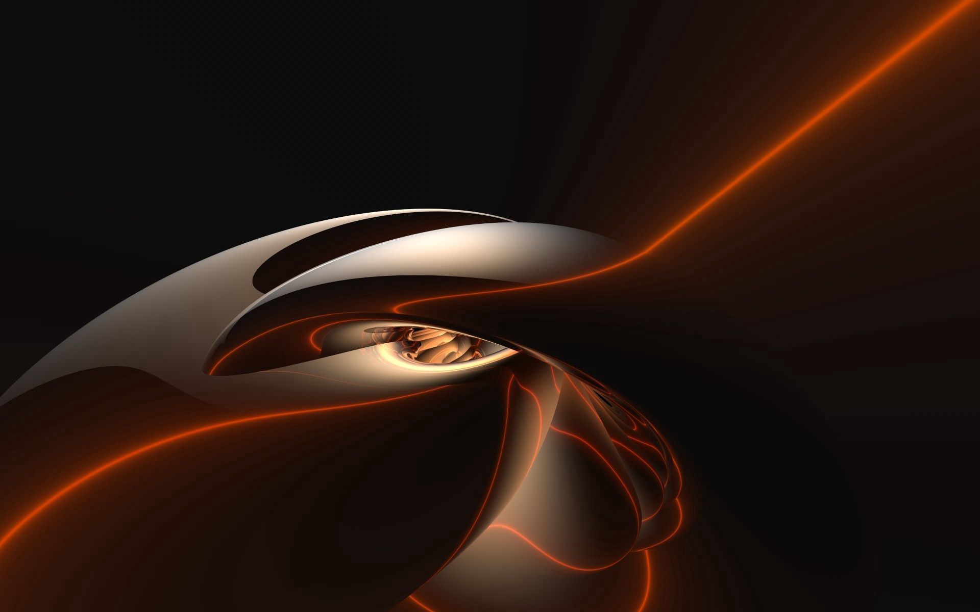 Abstrakt, 3D-Form, Lichtlinie, Orange, Schwarzer Hintergrund, Full HD Wallpaper