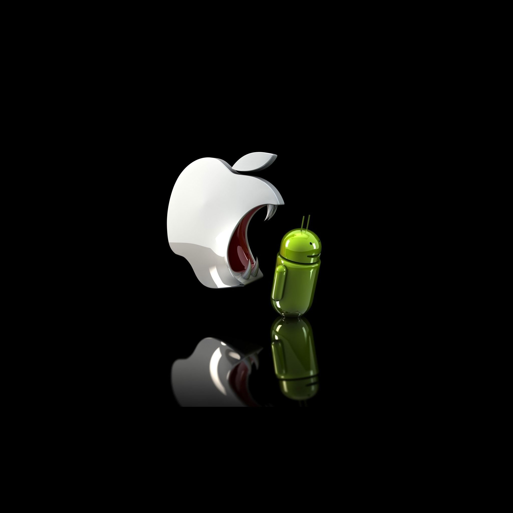 Apple-Logo, Android, Roboter, Humor, Schwarzer Hintergrund, Full HD Wallpaper