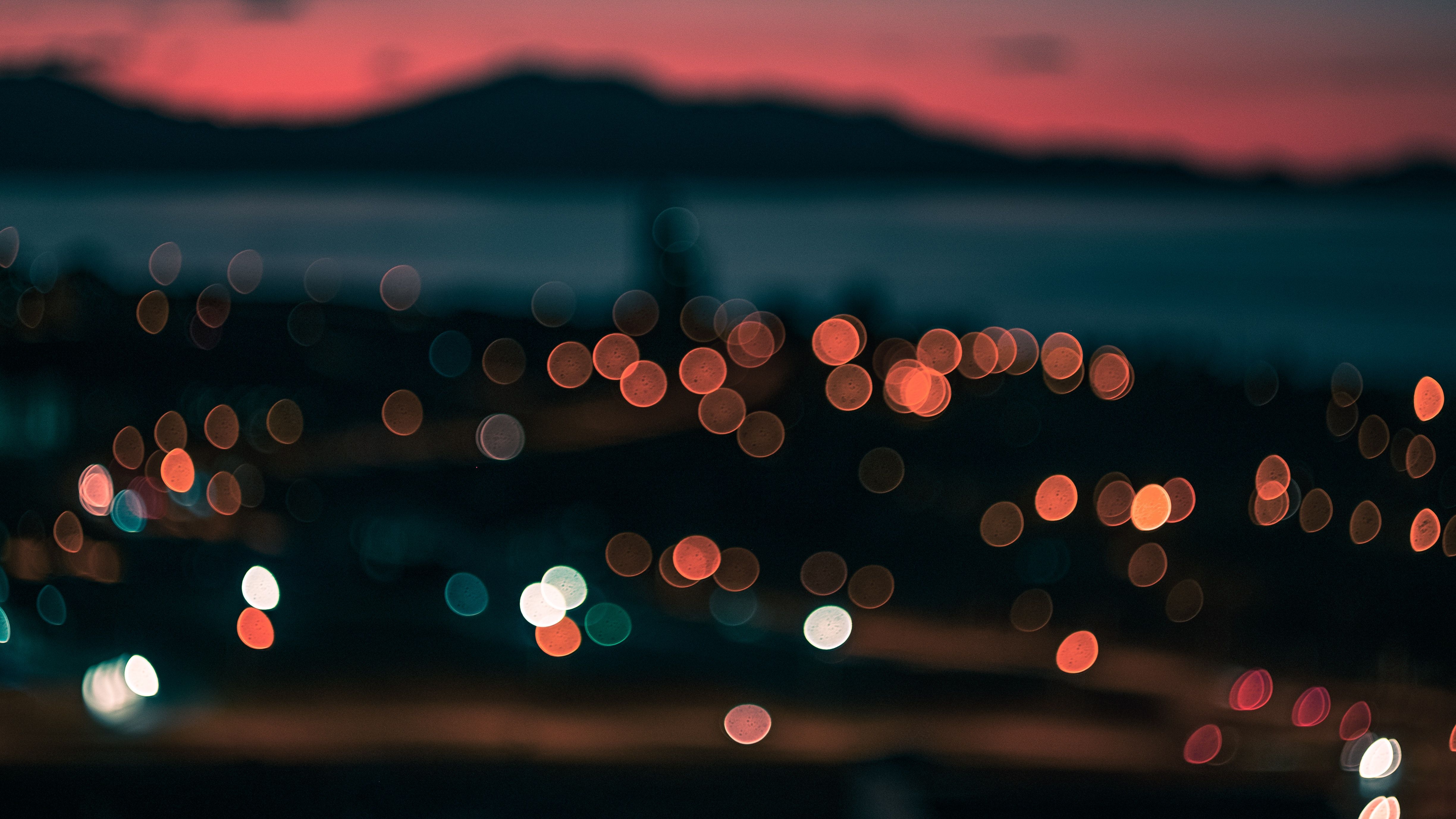 Stadtlichter, Bokeh, Nacht, Hügel, Abendrot, 16:9, 4K-Hintergrundbild für den Desktop