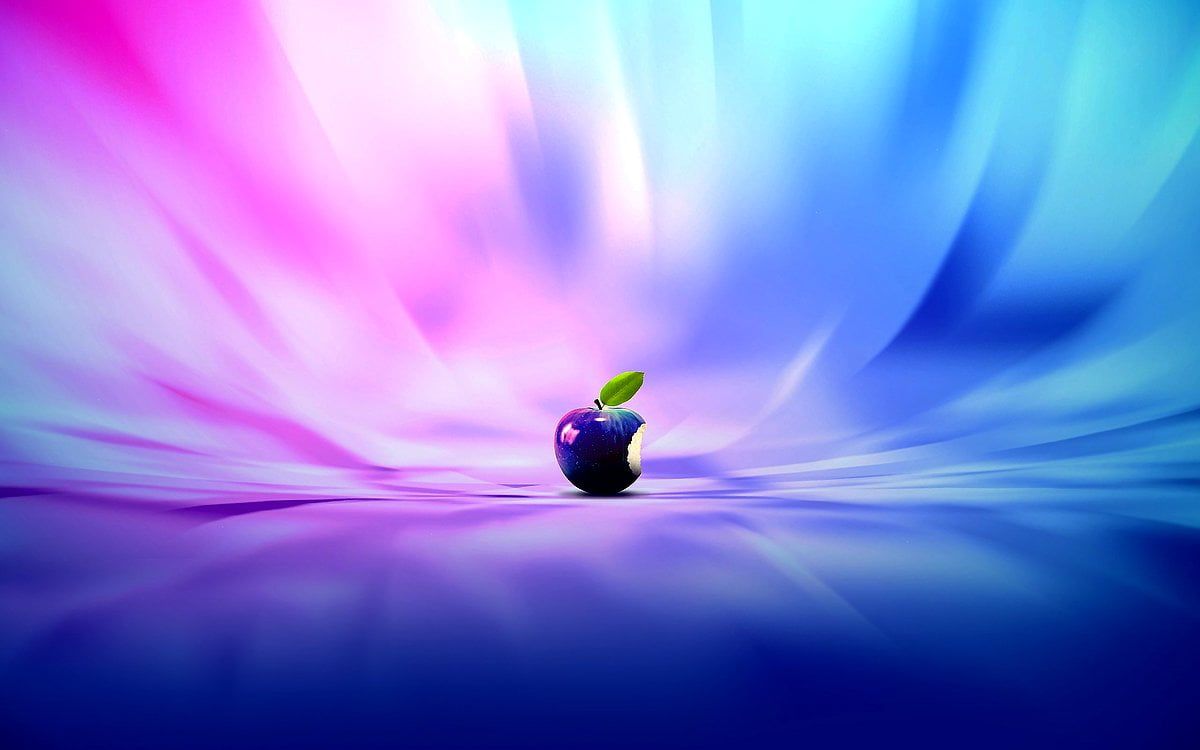 Apple, Apple-Logo, Lichtstrahlen, Lila, Blau, Hintergrundbild