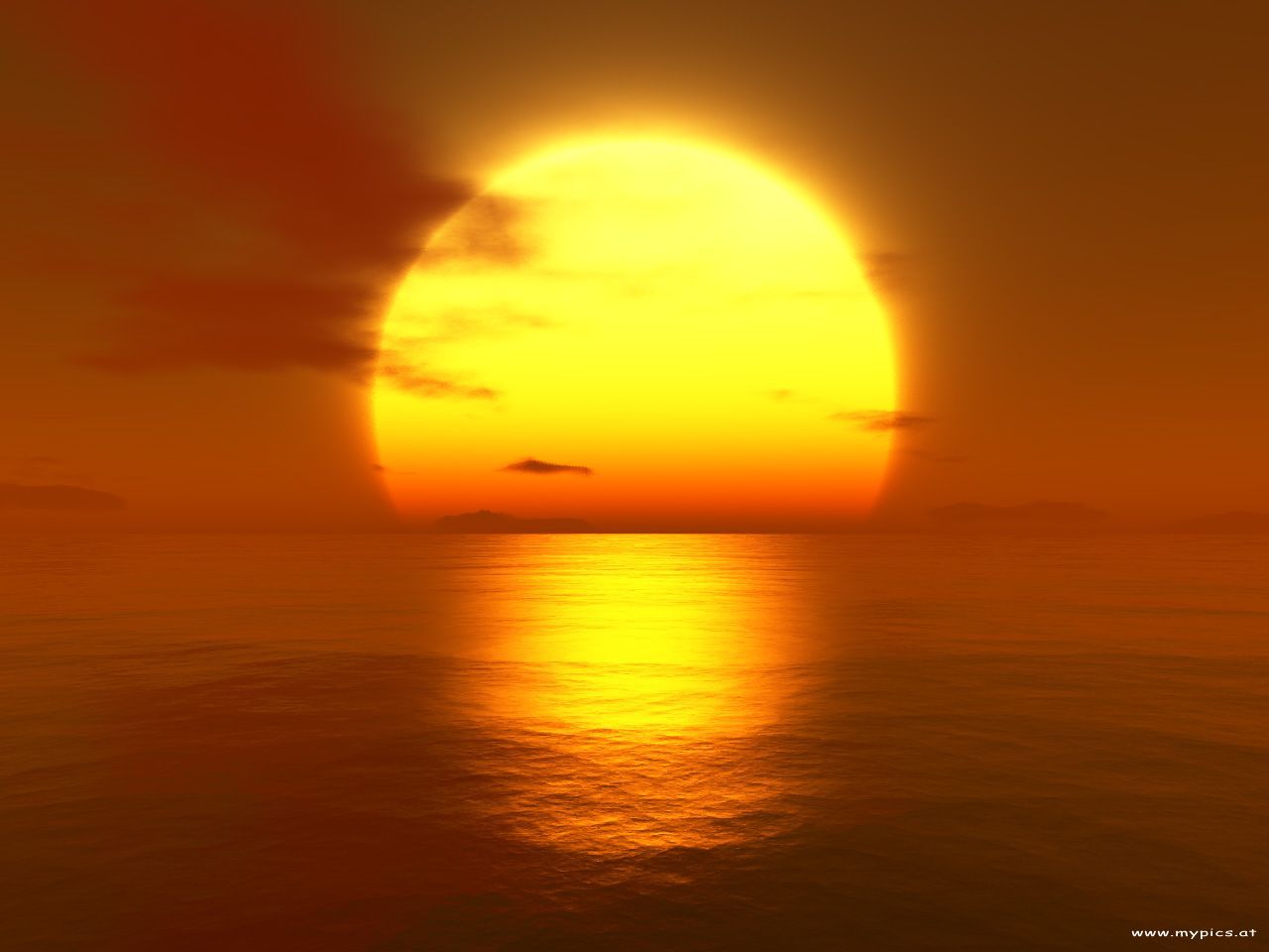 Sonnenuntergang, Meer, Große Sonne, Orange, Horizont, HD, Hintergrundbild fürs Tablet