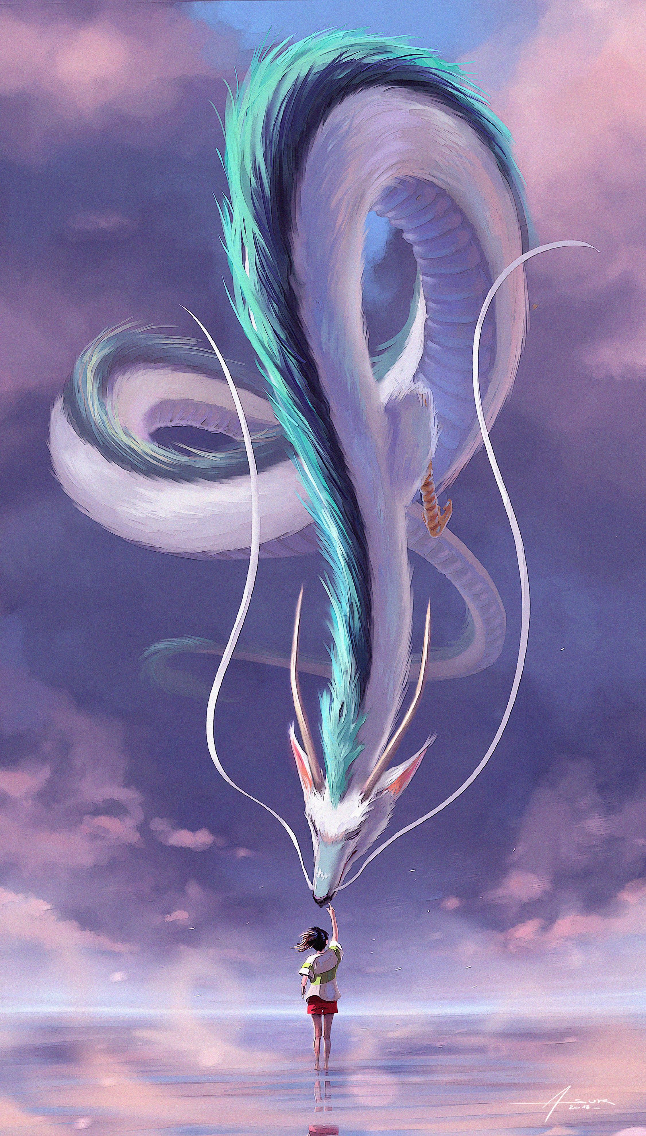 Haku, Chihiros Reise ins Zauberland, Studio Ghibli, Drache, Fan-Art, Hochformat, Handy-Hintergrundbild