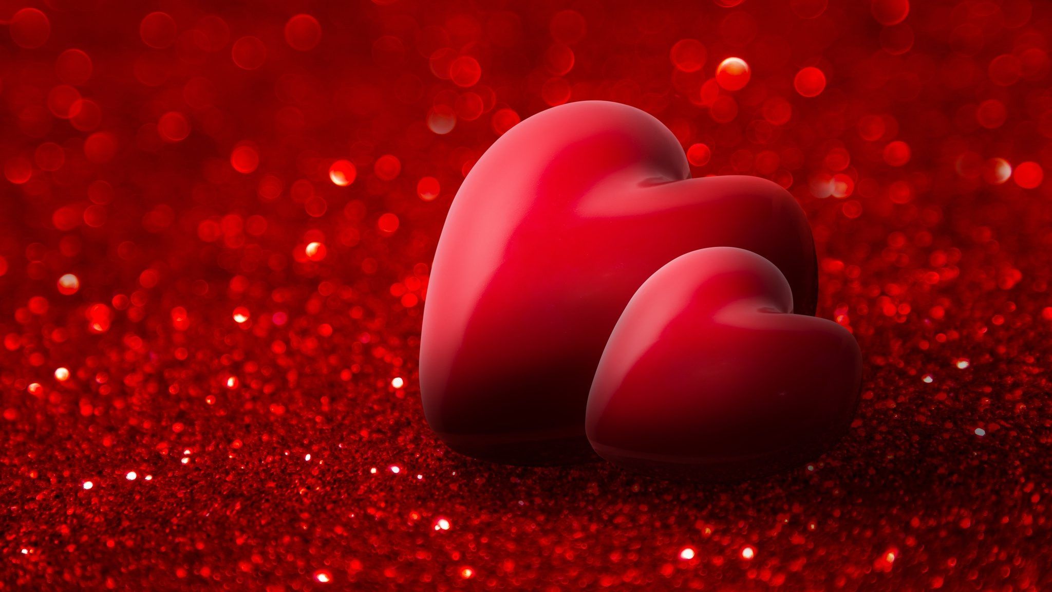 Herzen, Rote Herzen, Glitzer, Liebe, Roter Hintergrund, Full HD Wallpaper