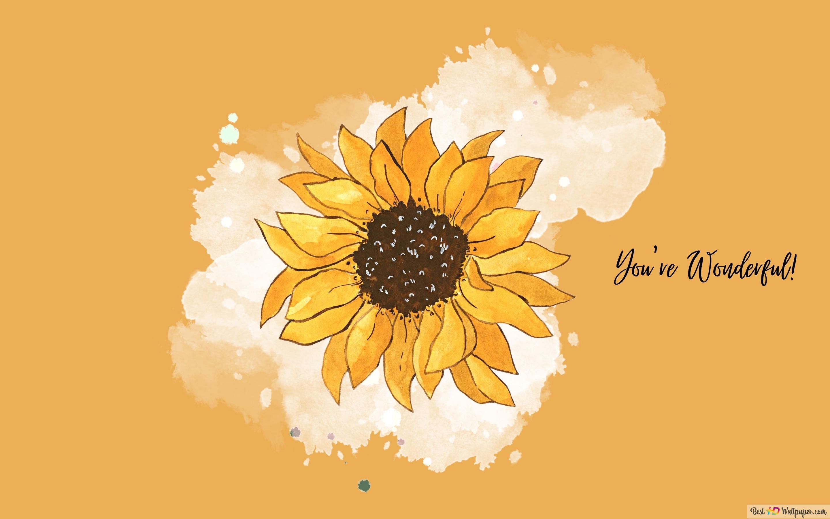 Sonnenblume, You're Wonderful, Zitat, Aquarell, Senfgelb, 2K, MacBook-Hintergrundbild