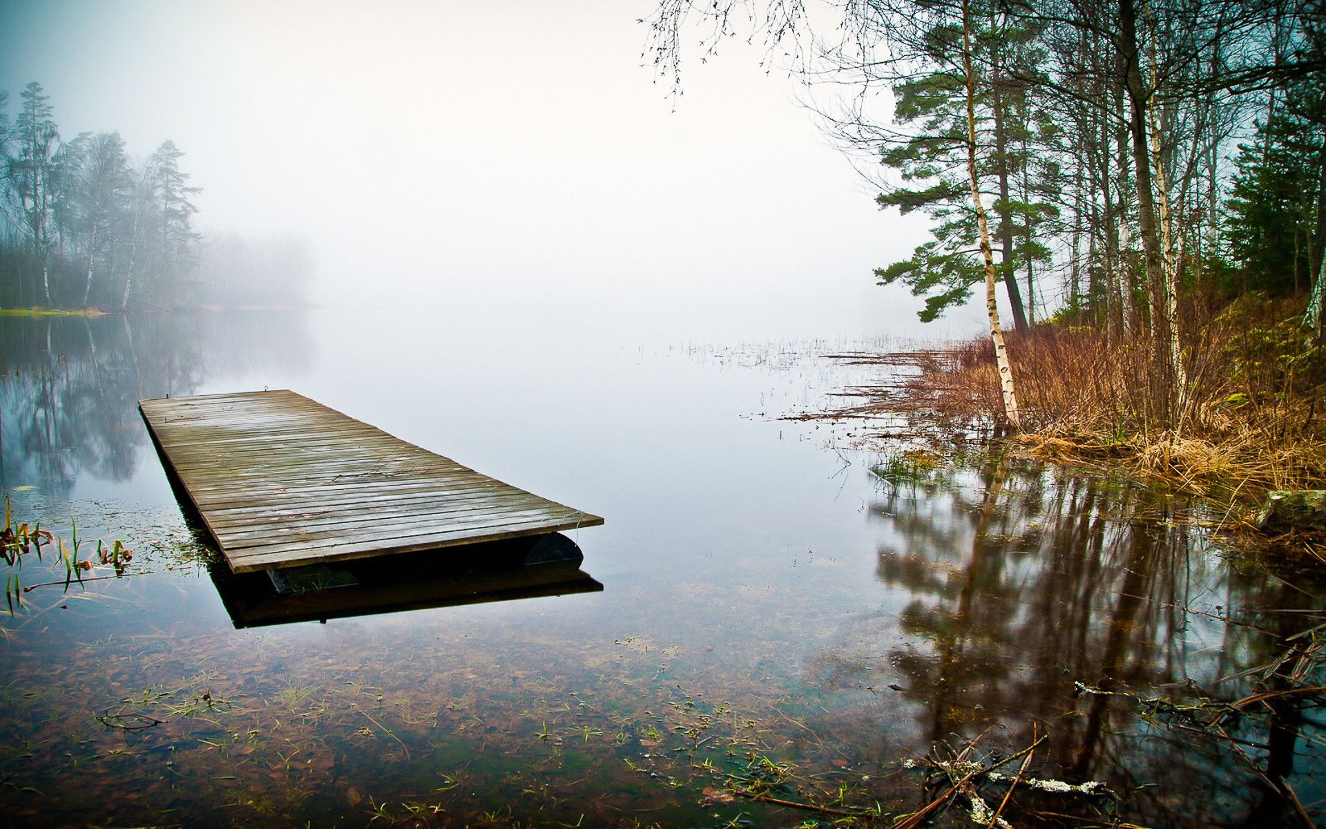 Holzsteg, See, Nebel, Morgenstimmung, Ruhe, Full HD, Desktop-Hintergrund für Windows