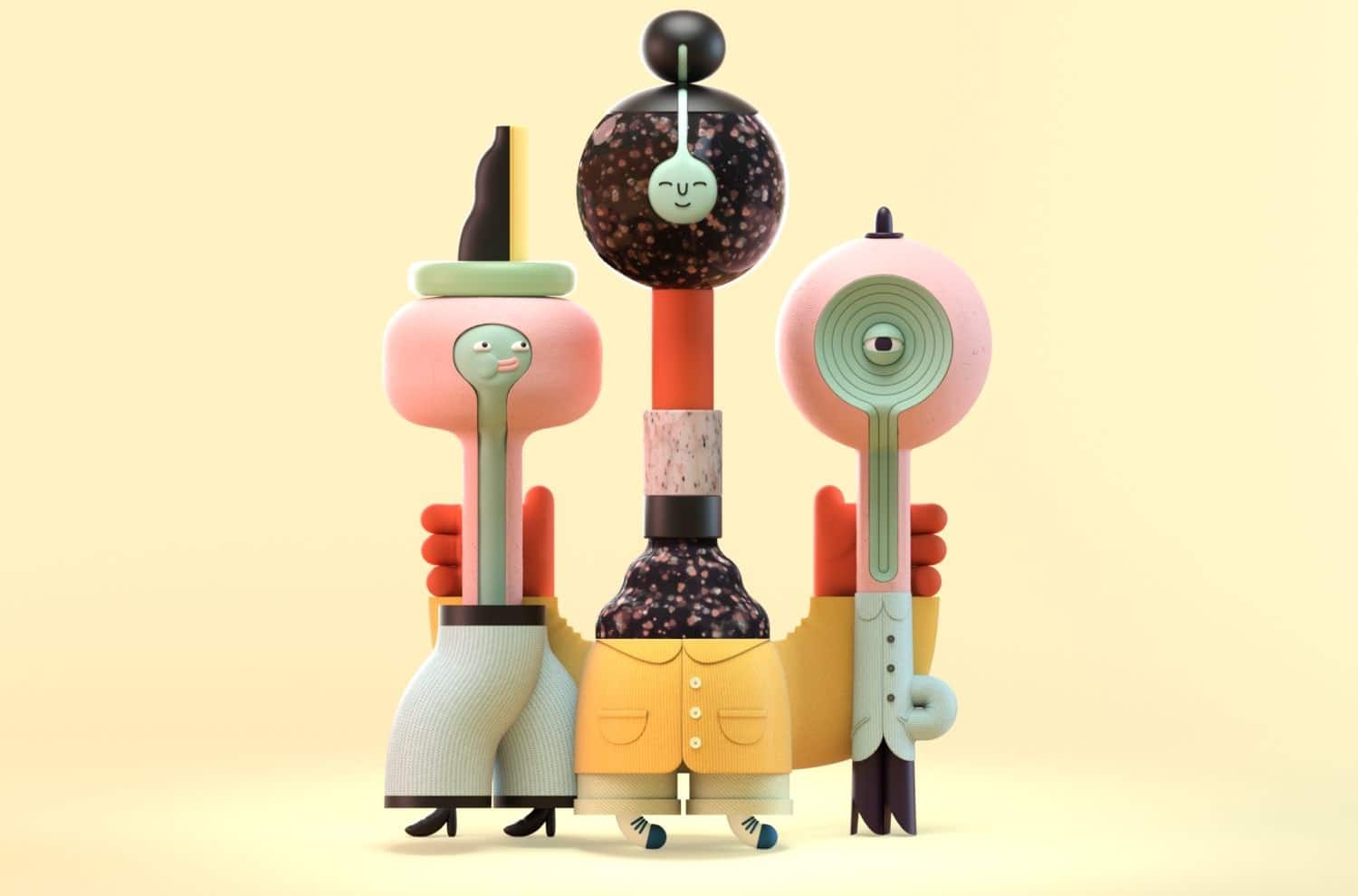 3D-Figuren, Surreal, Pastell, Illustration, Charakterdesign, HD-Hintergrundbild für PC