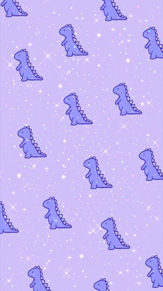 T-Rex, Muster, Lila Hintergrund, Sterne, Niedlich, Wallpaper