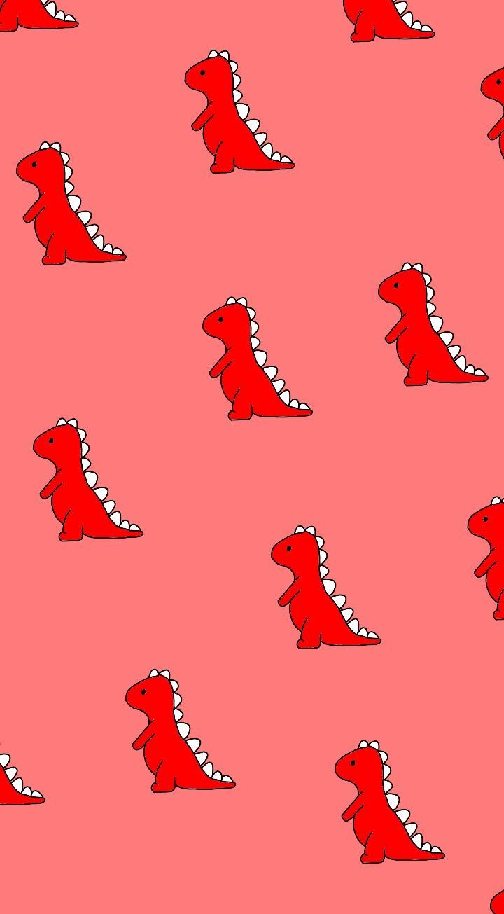 T-Rex, Muster, Rot, Roter Hintergrund, Cartoon, HD, Sperrbildschirm fürs iPhone