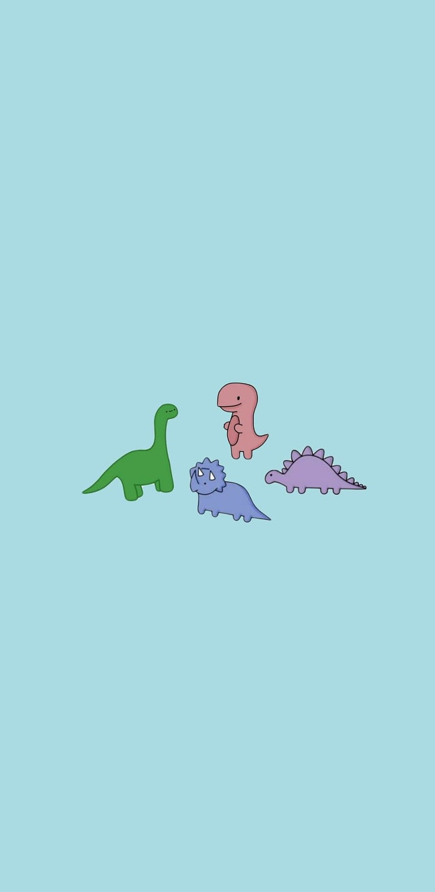 Dinosaurier-Familie, Cartoon, Türkiser Hintergrund, Minimalistisch, Niedlich, Sperrbildschirm