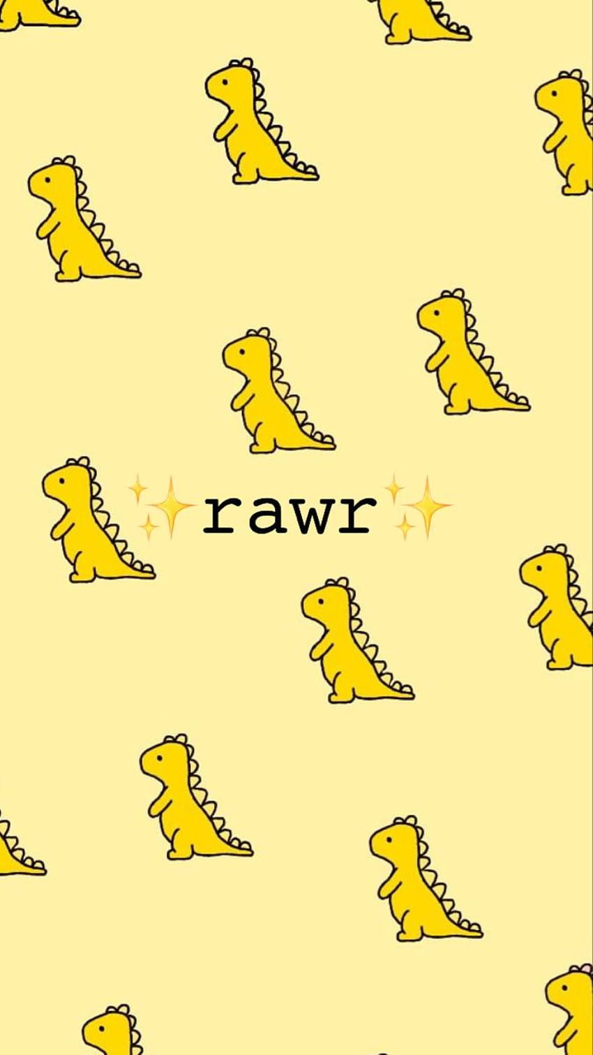 T-Rex, Rawr, Muster, Gelber Hintergrund, Niedlich, HD, Sperrbildschirm fürs iPhone
