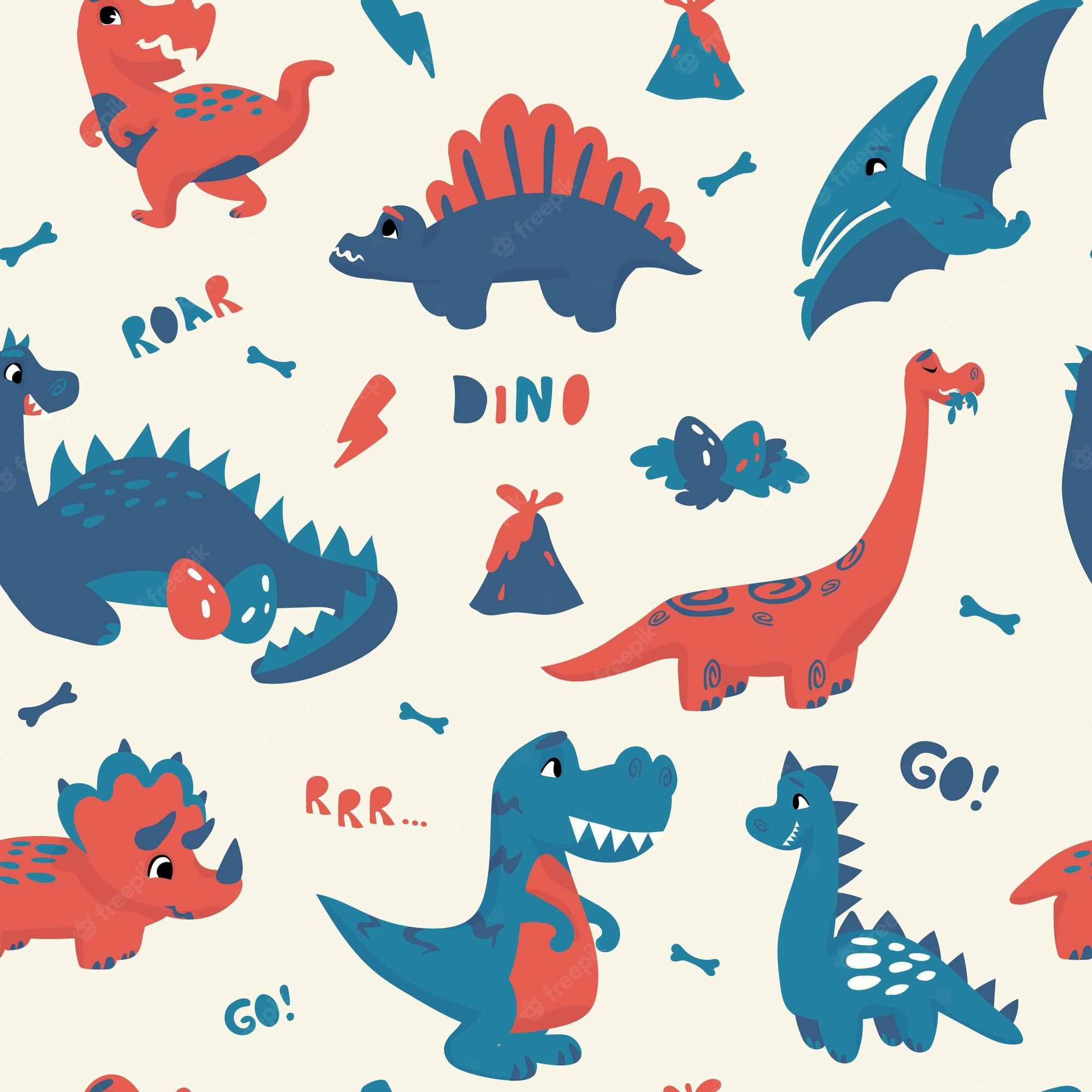 Stegosaurus, Triceratops, Dinosaurier, Kindermuster, Roar, Bunt, Full HD, iPad-Hintergrundbild