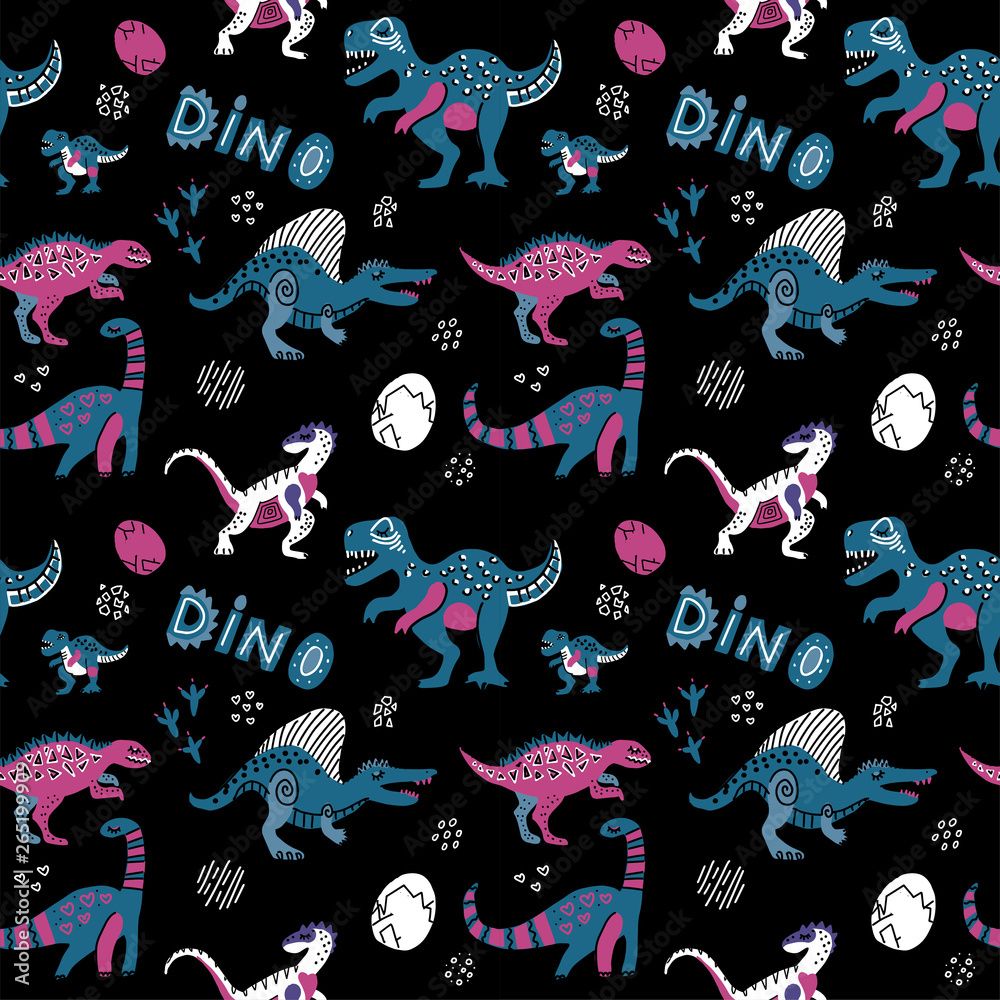 Dino, T-Rex, Muster, Schwarzer Hintergrund, Neonfarben, Wallpaper