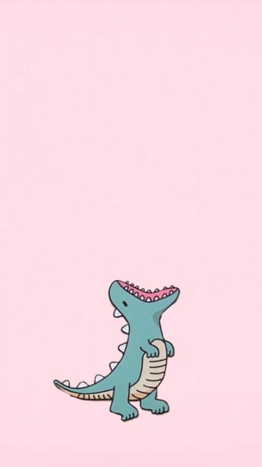 T-Rex, Cartoon-Dino, Rosa Hintergrund, Niedlich, Minimalistisch, Sperrbildschirm fürs iPhone